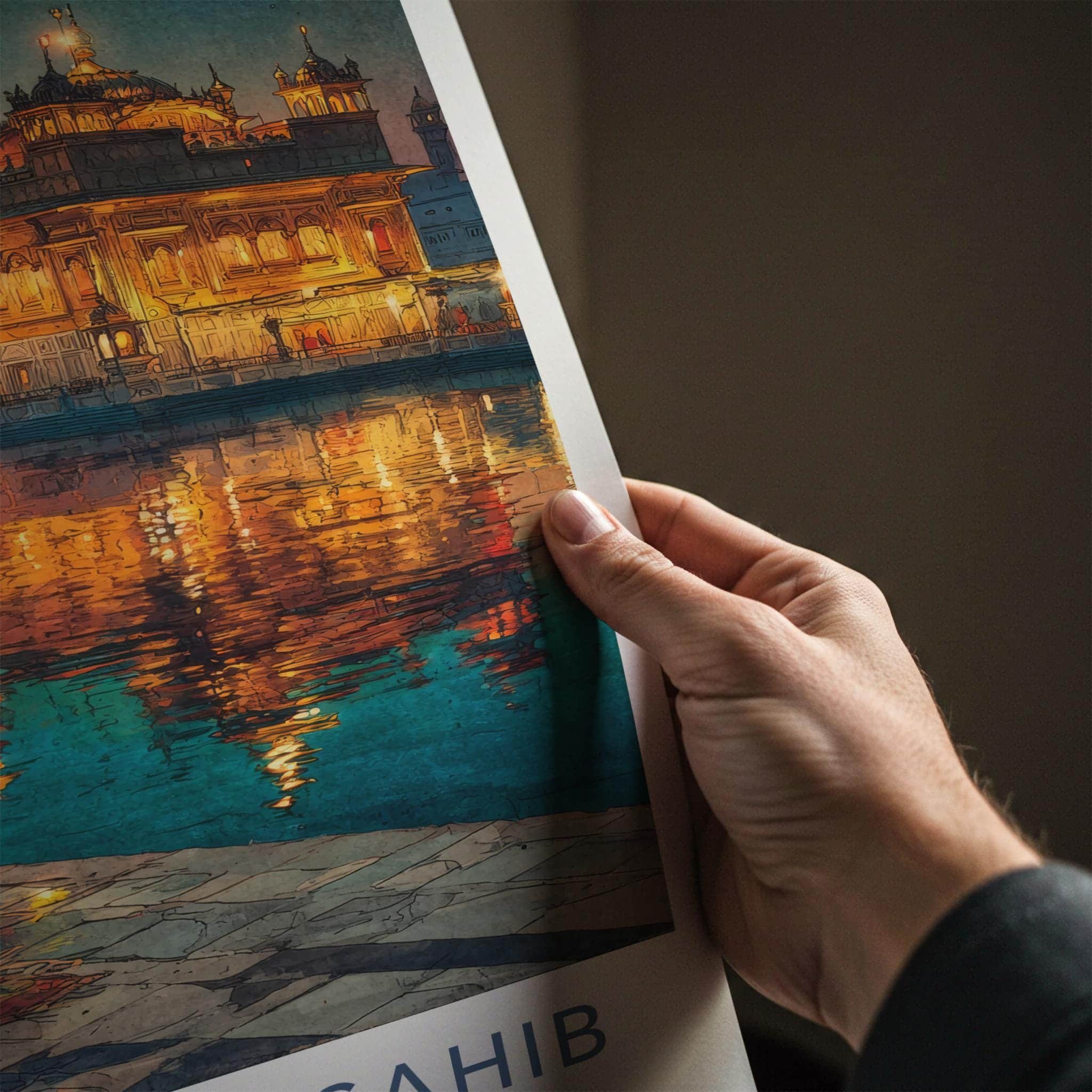 Harmandir Sahib Poster - India Travel Art - Punjab Golden Temple Illuminated Home Decor