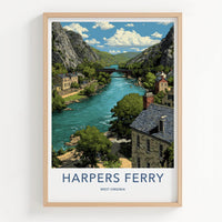 Harpers Ferry Poster - West Virginia Scenic Art - Historic River Town Wall Decor