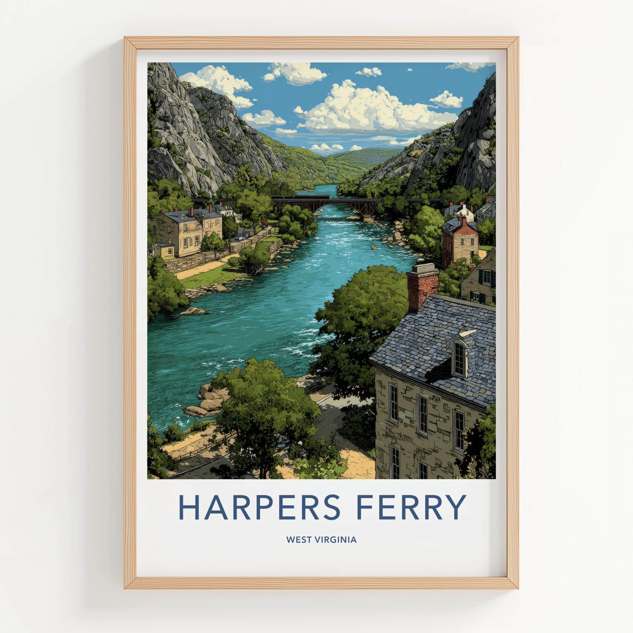 Harpers Ferry Poster - West Virginia Scenic Art - Historic River Town Wall Decor
