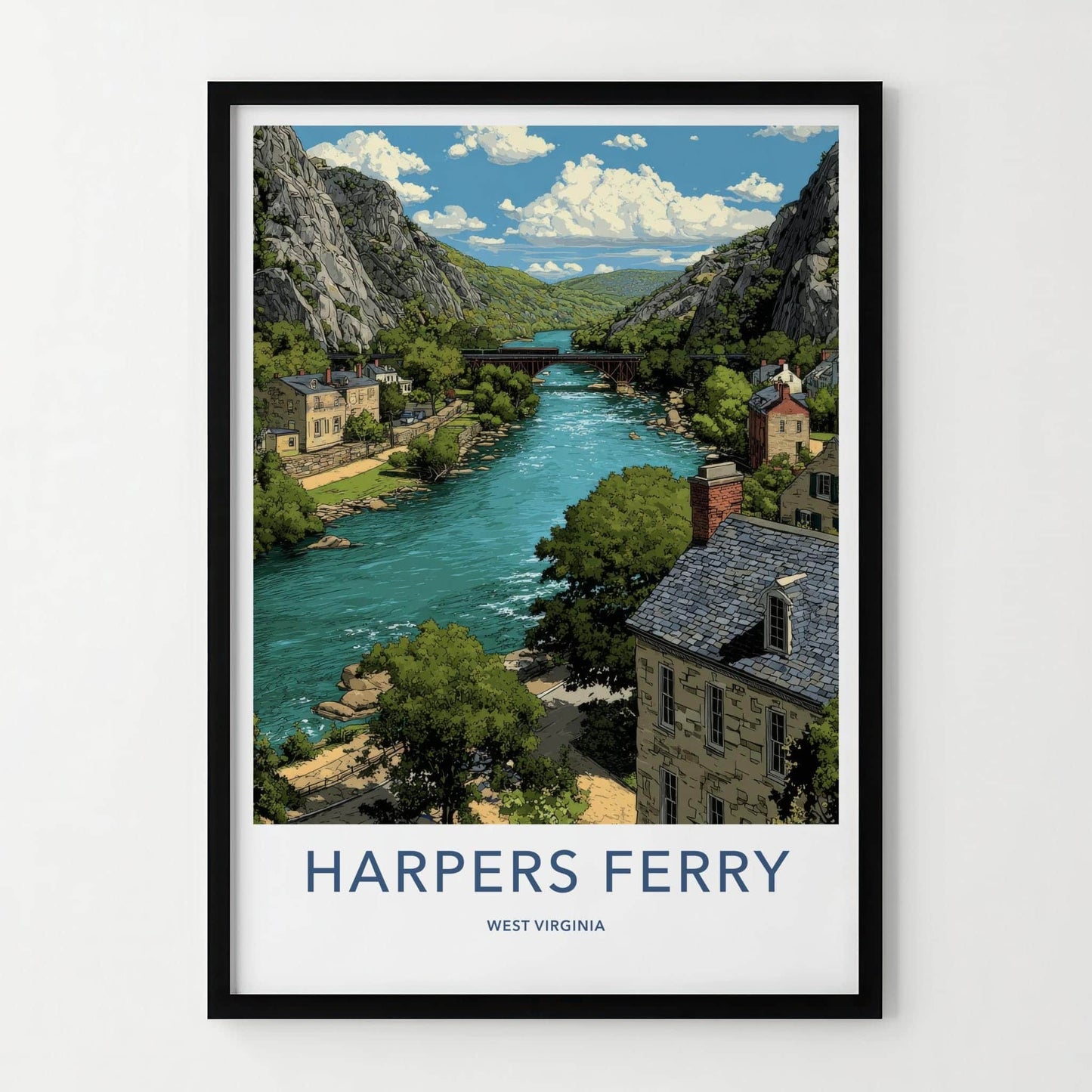 Harpers Ferry Poster - West Virginia Scenic Art - Historic River Town Wall Decor