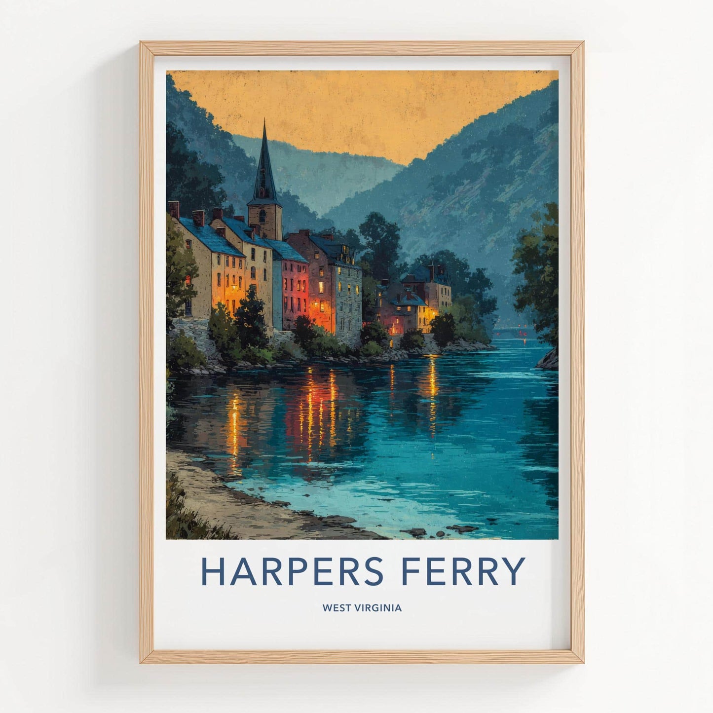 Harpers Ferry Poster - West Virginia Travel Art - Historic Town Reflects Wall Decor