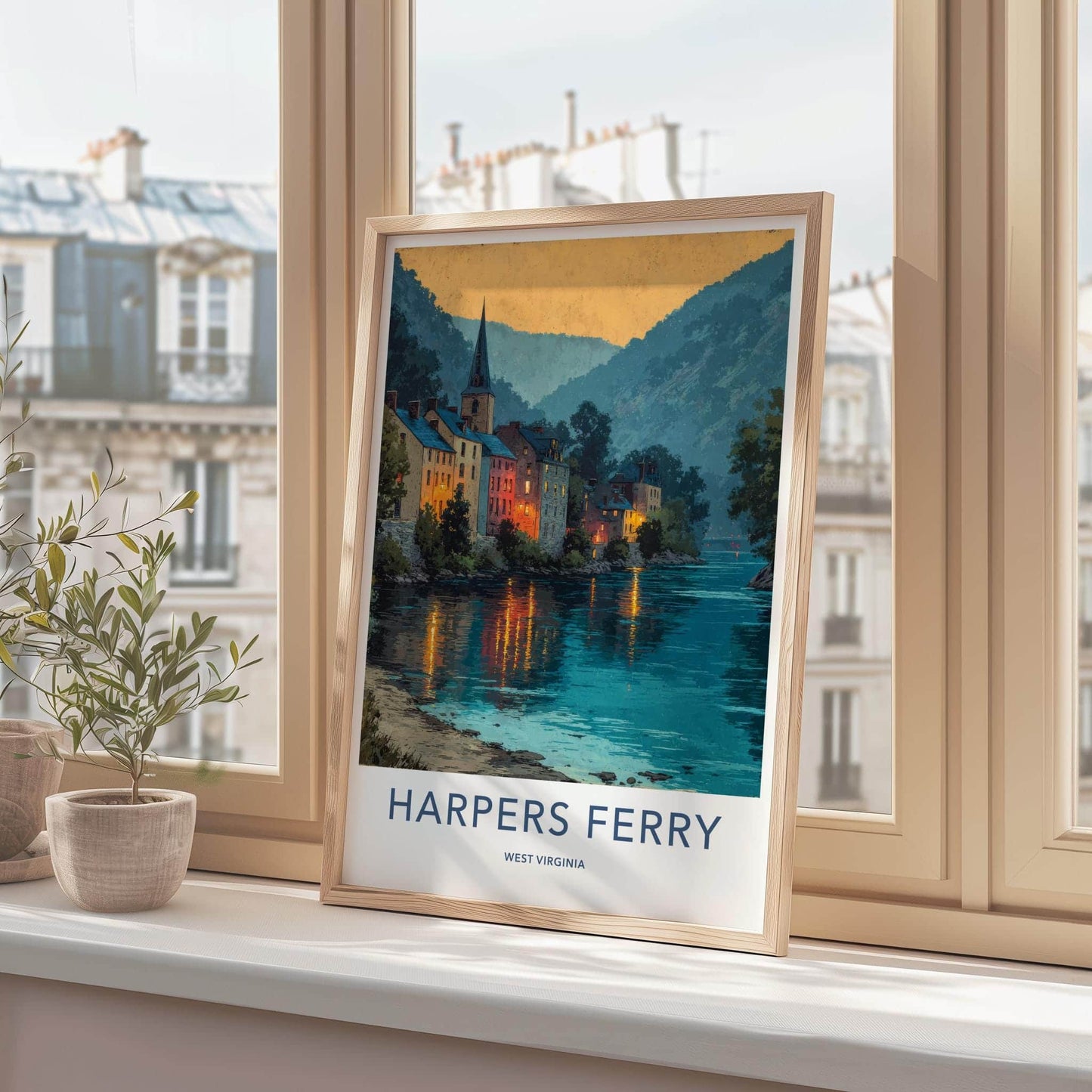 Harpers Ferry Poster - West Virginia Travel Art - Historic Town Reflects Wall Decor