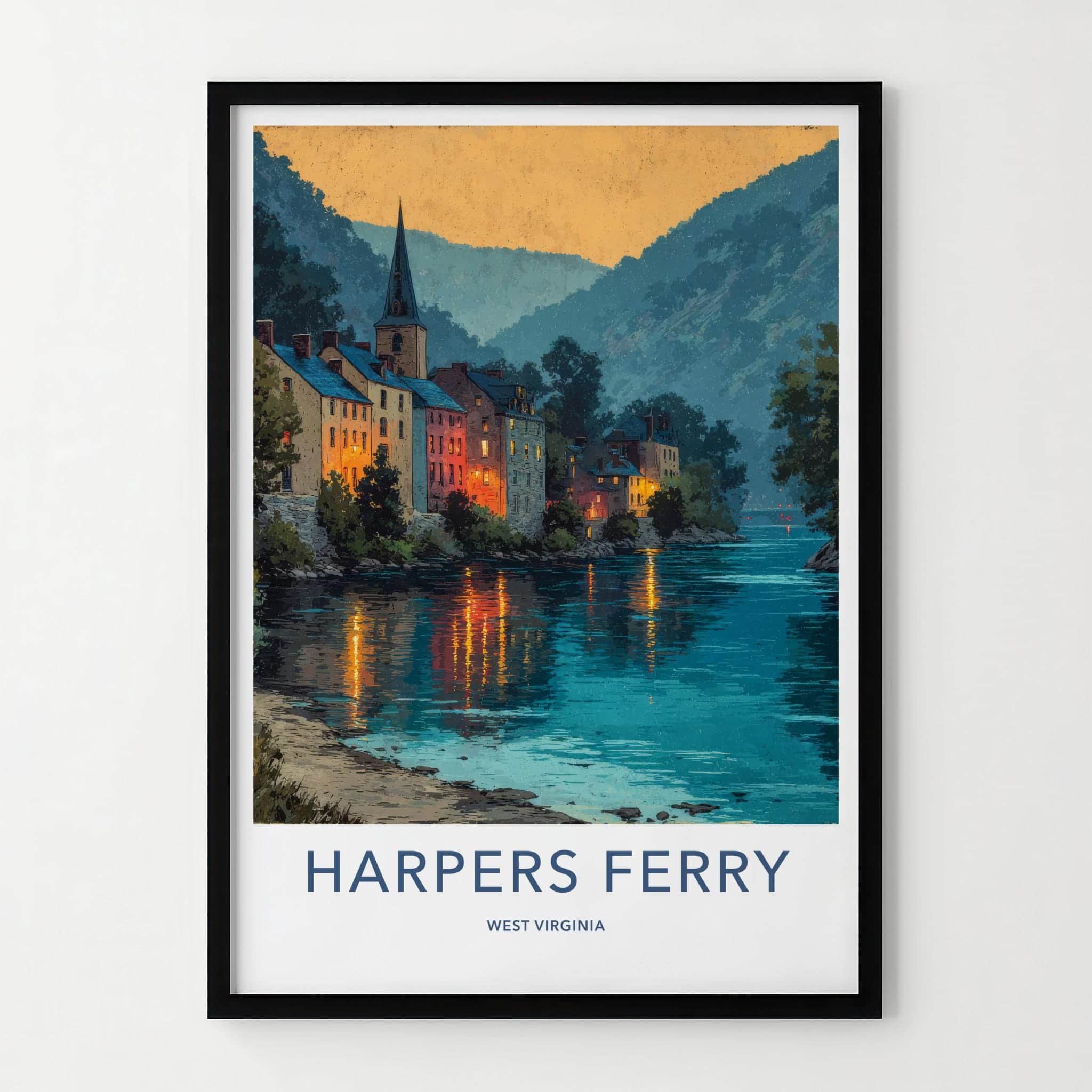 Harpers Ferry Poster - West Virginia Travel Art - Historic Town Reflects Wall Decor
