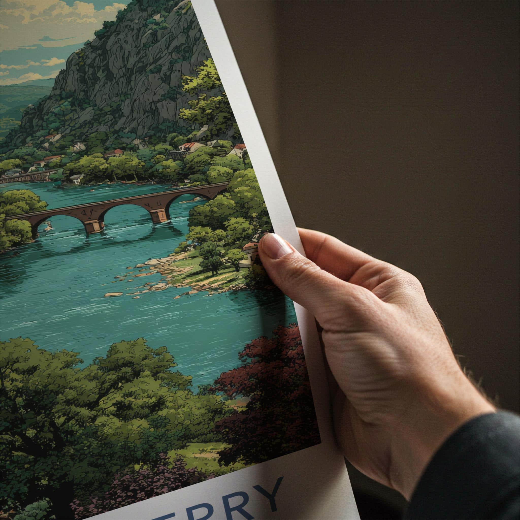 Harpers Ferry Poster - West Virginia Travel Art - Mountain River Town Home Decor