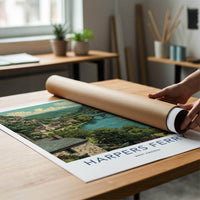 Harpers Ferry Poster - West Virginia Travel Art - Mountain River Town Home Decor