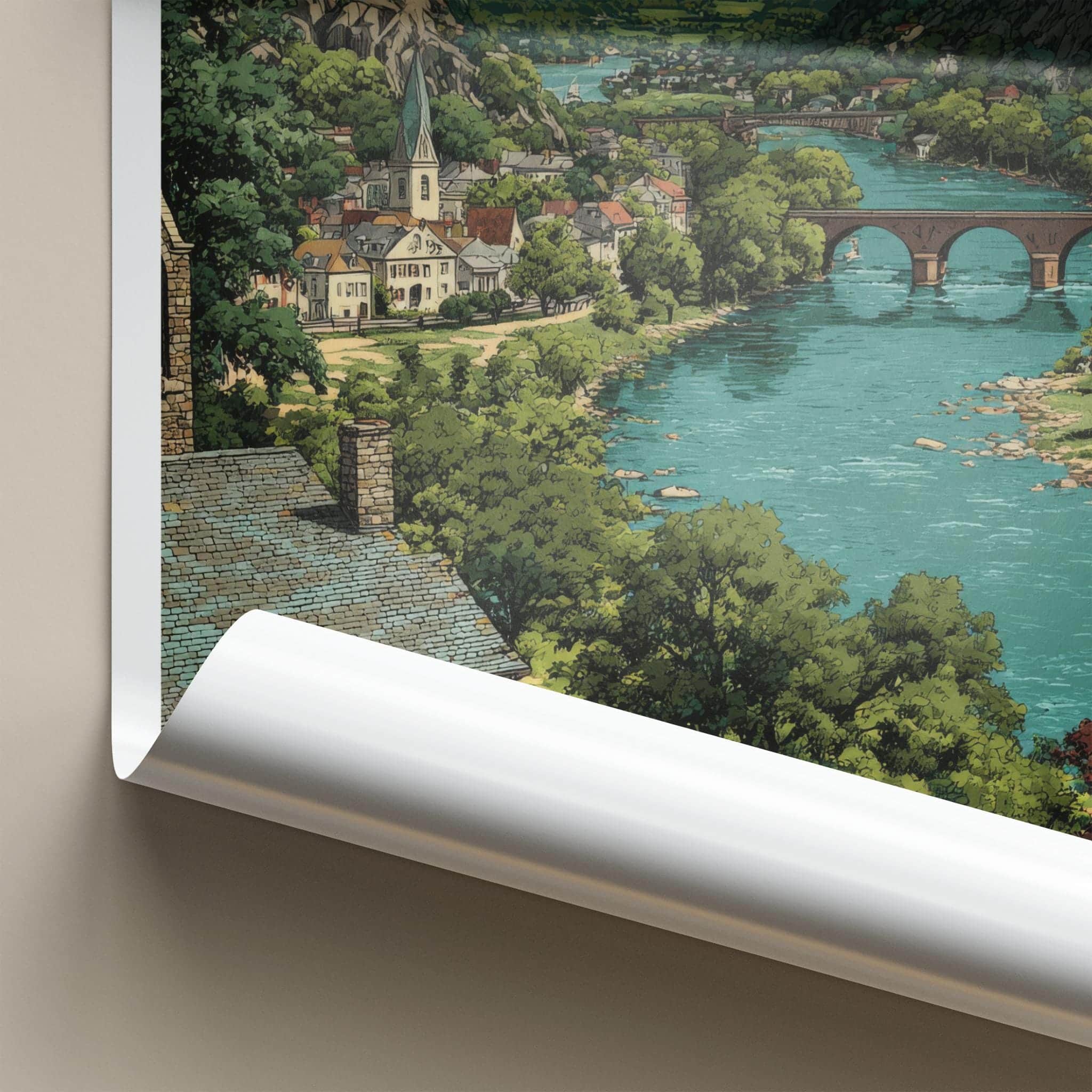 Harpers Ferry Poster - West Virginia Travel Art - Mountain River Town Home Decor