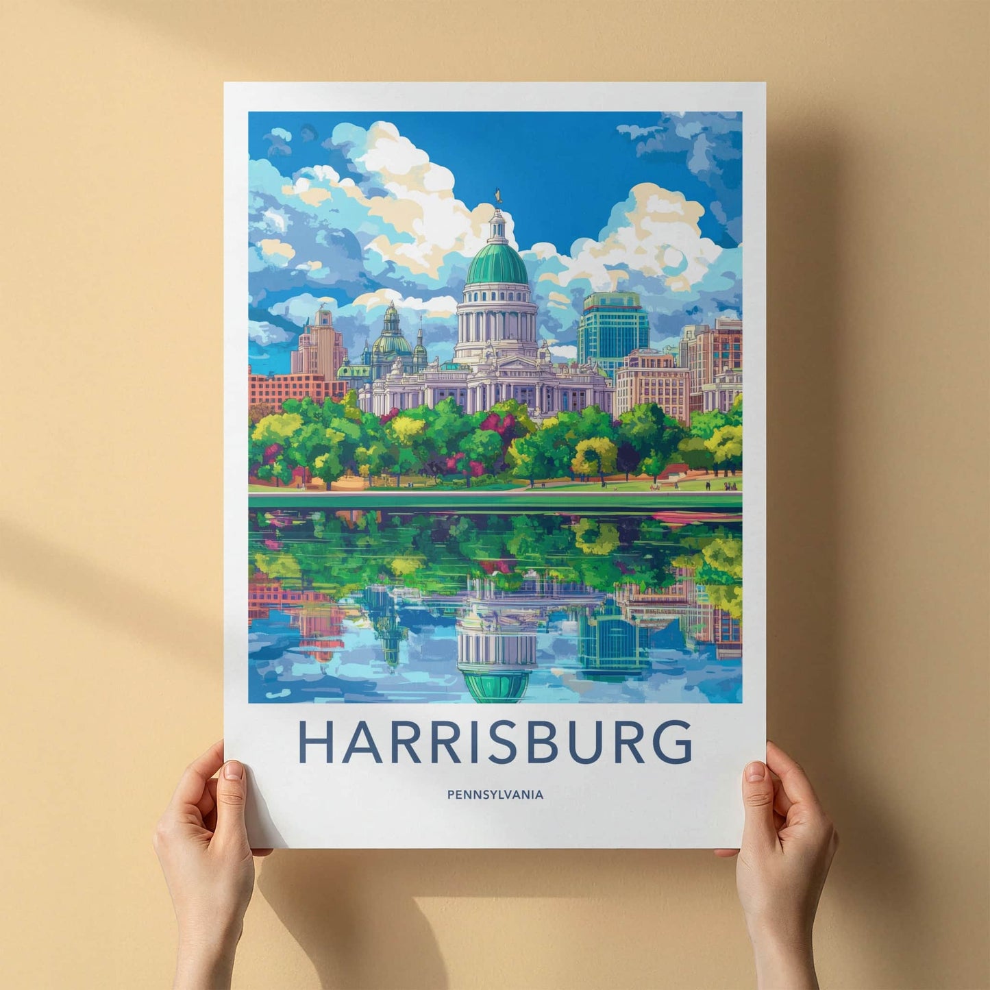 Harrisburg Poster - Pennsylvania Fine Art - Vibrant Riverside Capitol Gift