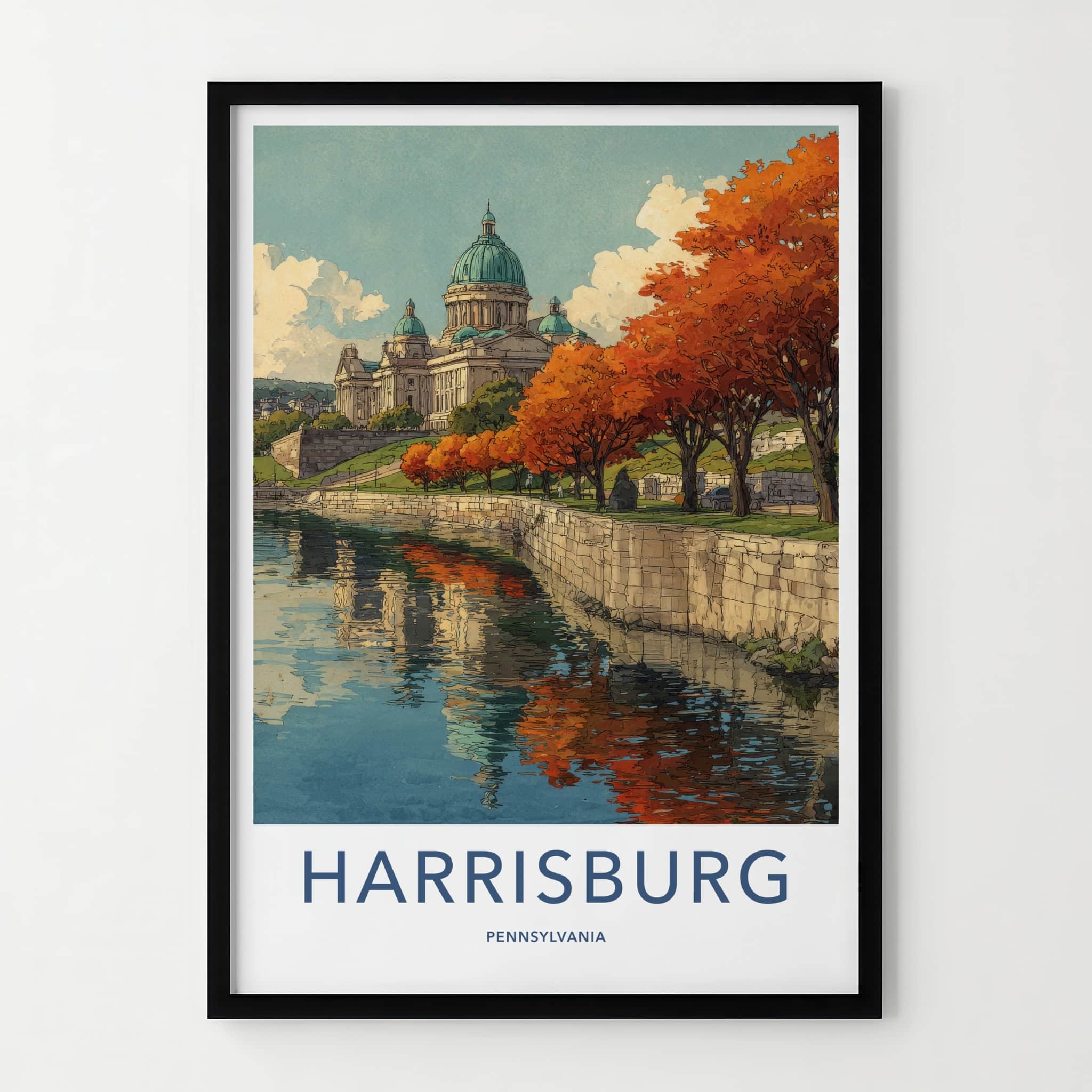 Harrisburg Poster - Pennsylvania Travel Art - Capitol Dome Autumn Home Decor
