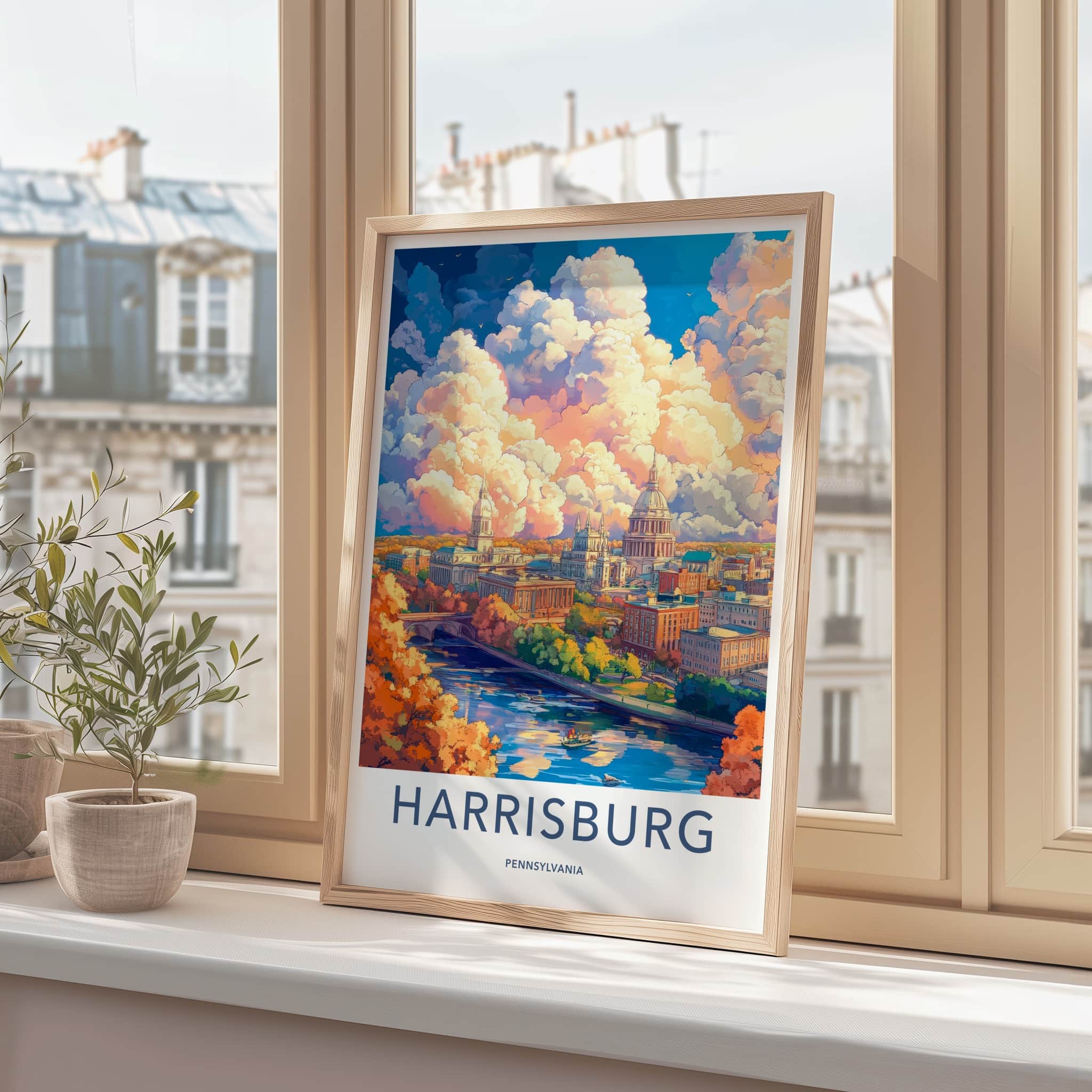 Harrisburg Poster - Pennsylvania Travel Art - Dramatic Clouds Cityscape Home Decor