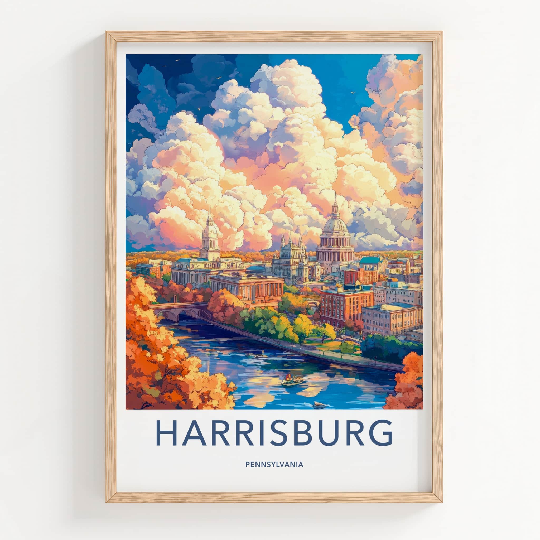 Harrisburg Poster - Pennsylvania Travel Art - Dramatic Clouds Cityscape Home Decor