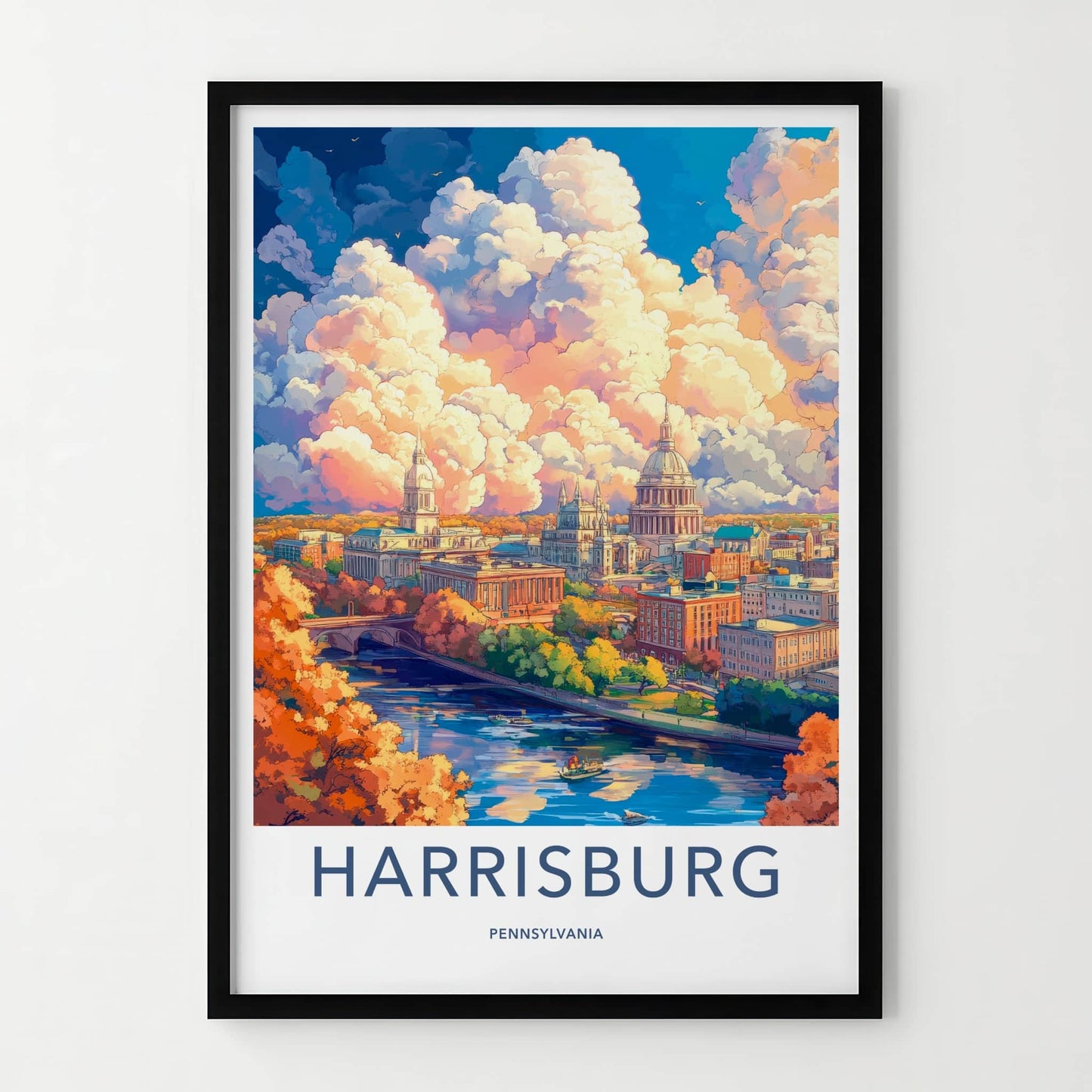 Harrisburg Poster - Pennsylvania Travel Art - Dramatic Clouds Cityscape Home Decor