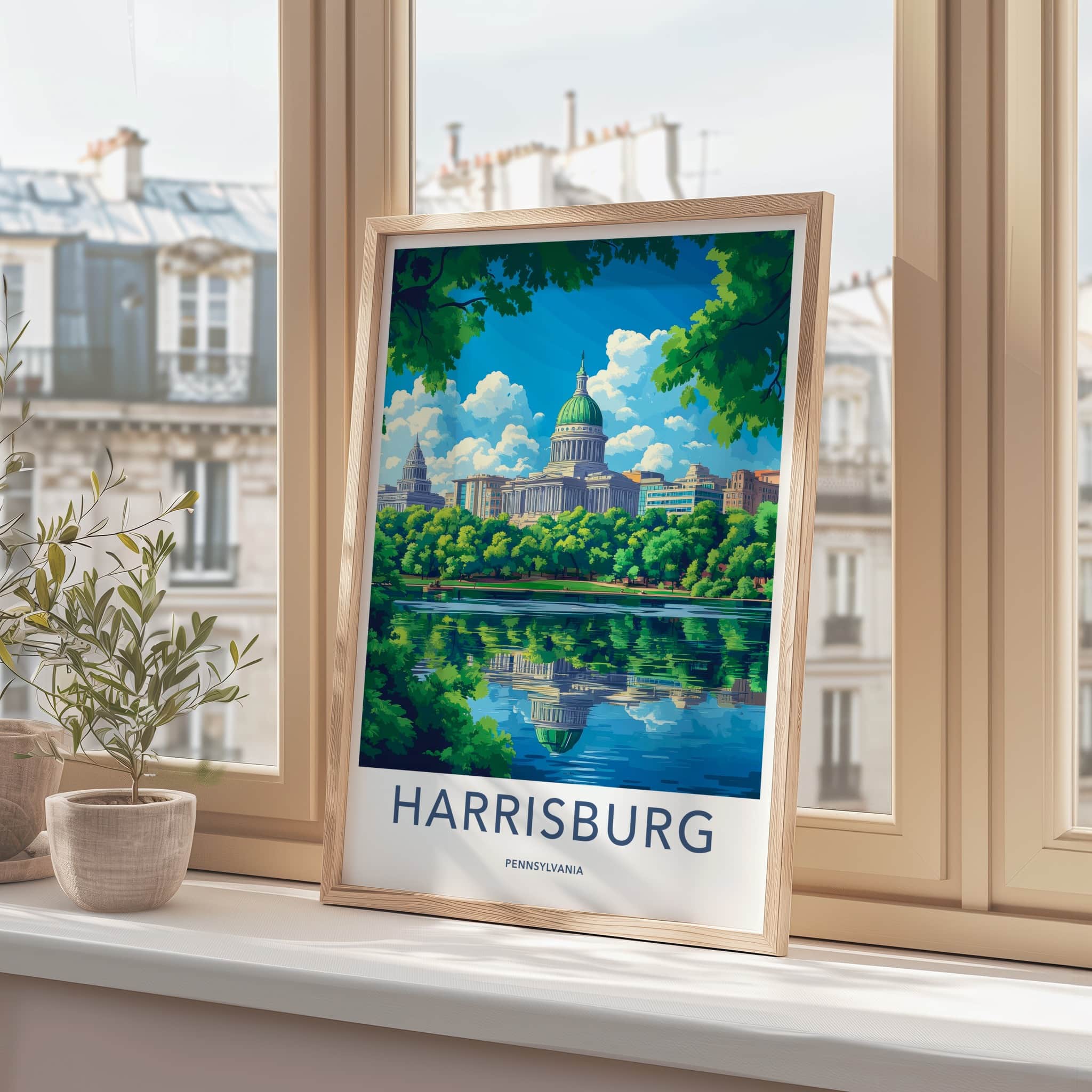 Harrisburg Poster - Pennsylvania Wall Art - Capitol Lake View Home Decor