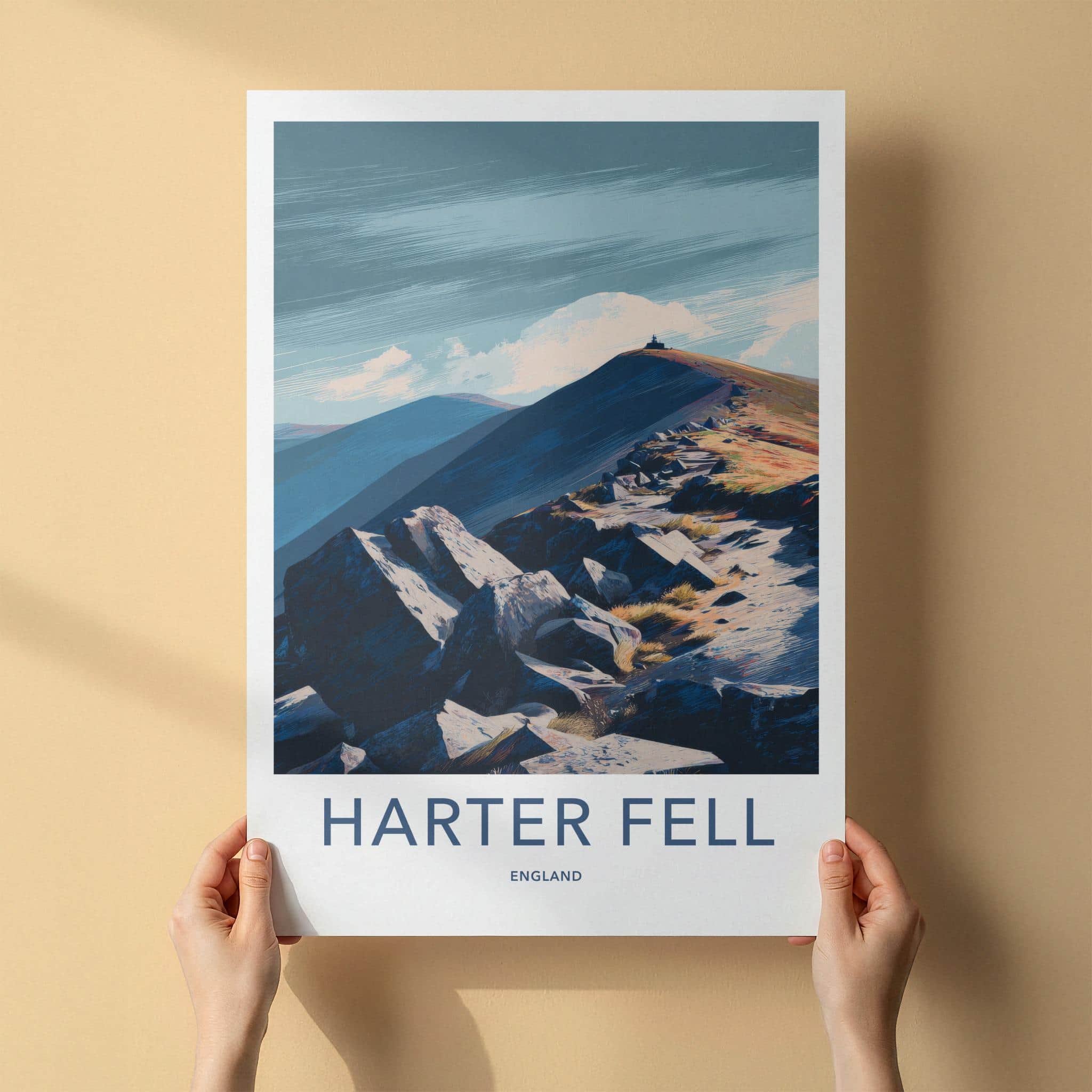 Harter Fell Poster - England Travel Art - Summit Beacon Path Home Decor