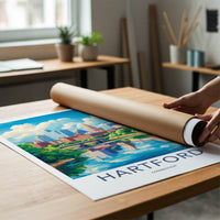 Hartford Poster - Connecticut Travel Art - Downtown River Scene Home Decor