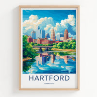 Hartford Poster - Connecticut Travel Art - Downtown River Scene Home Decor