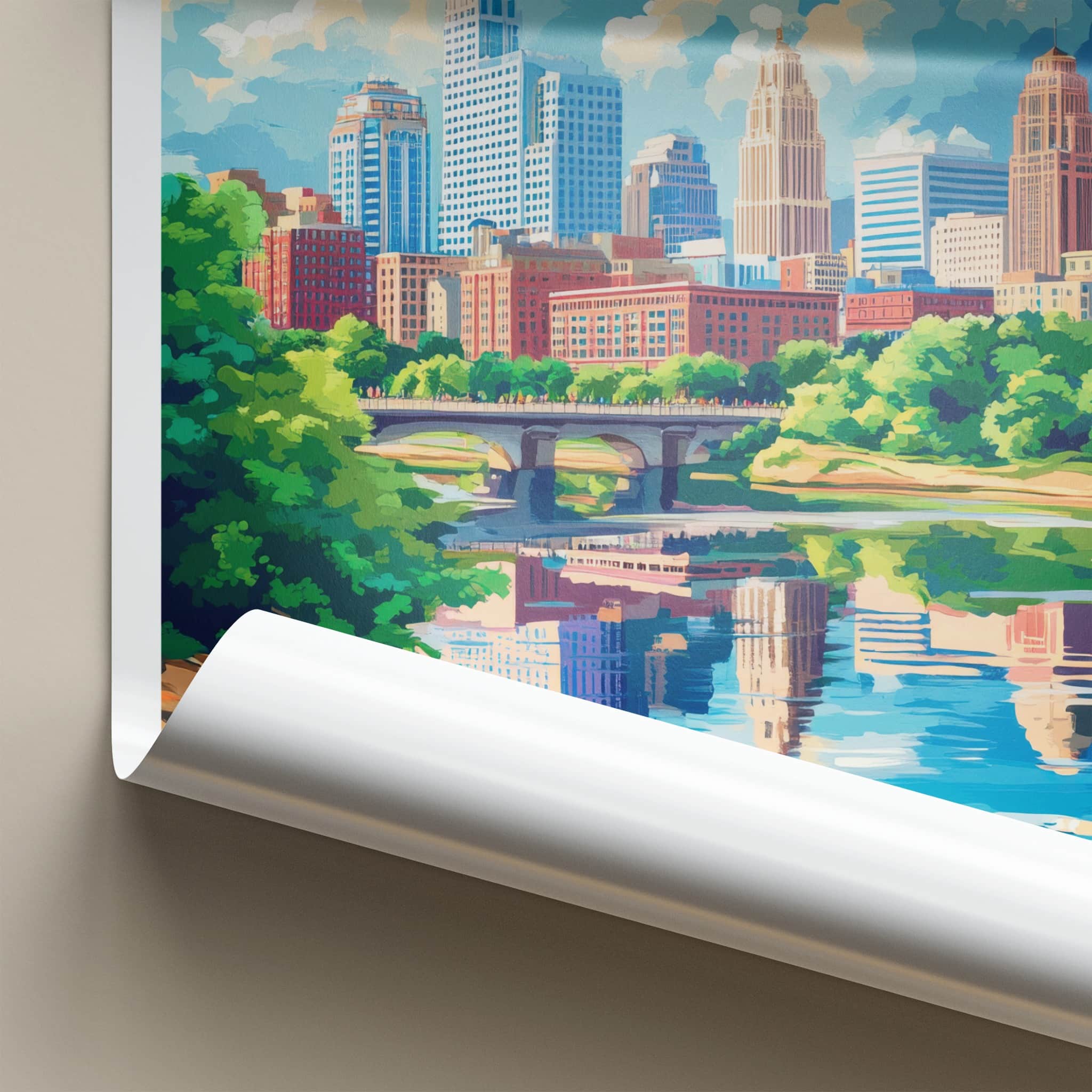 Hartford Poster - Connecticut Travel Art - Downtown River Scene Home Decor