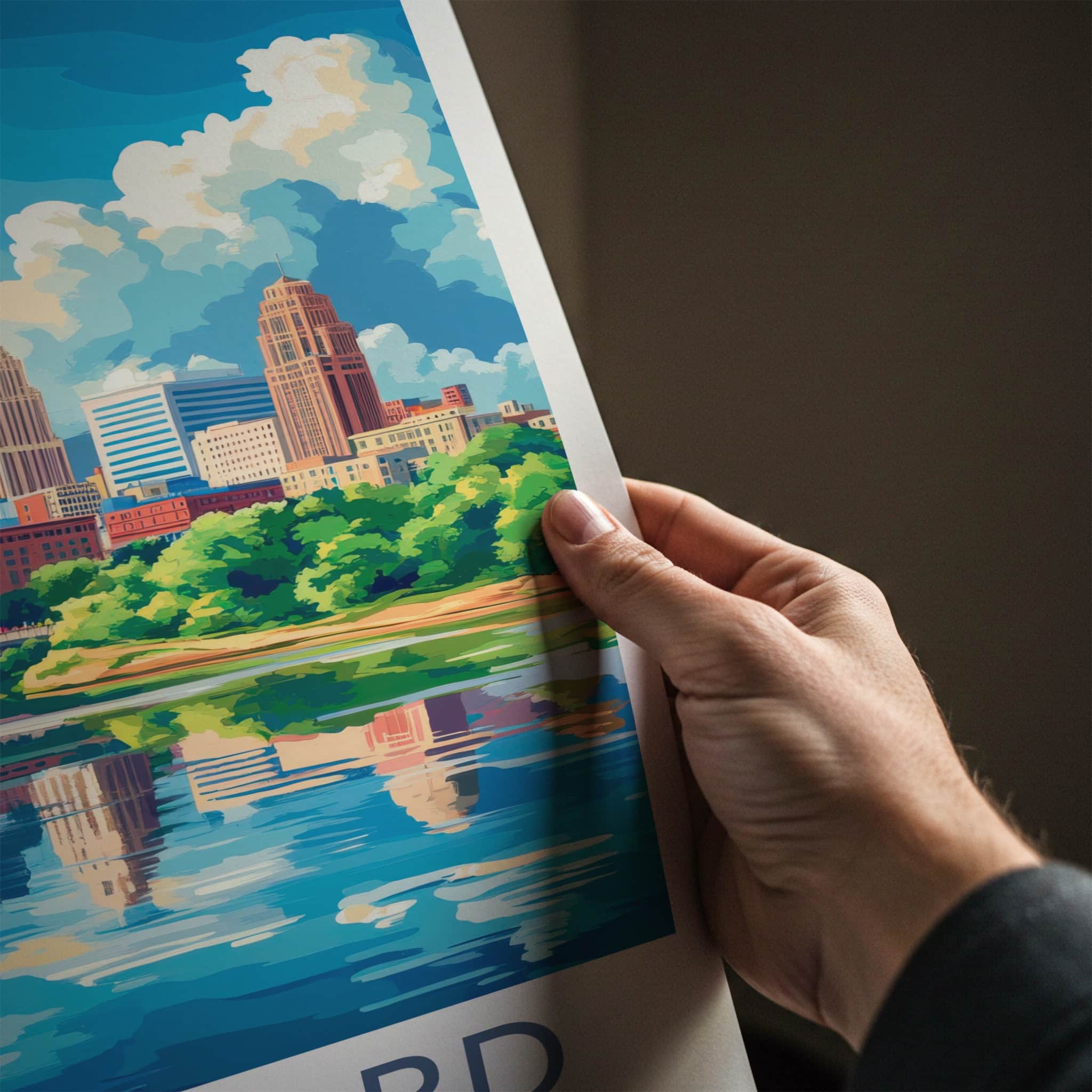 Hartford Poster - Connecticut Travel Art - Downtown River Scene Home Decor