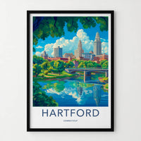 Hartford Poster - Connecticut Travel Art - Riverfront City Skyline Home Decor