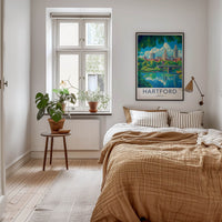 Hartford Poster - Connecticut Travel Art - Riverfront City Skyline Home Decor