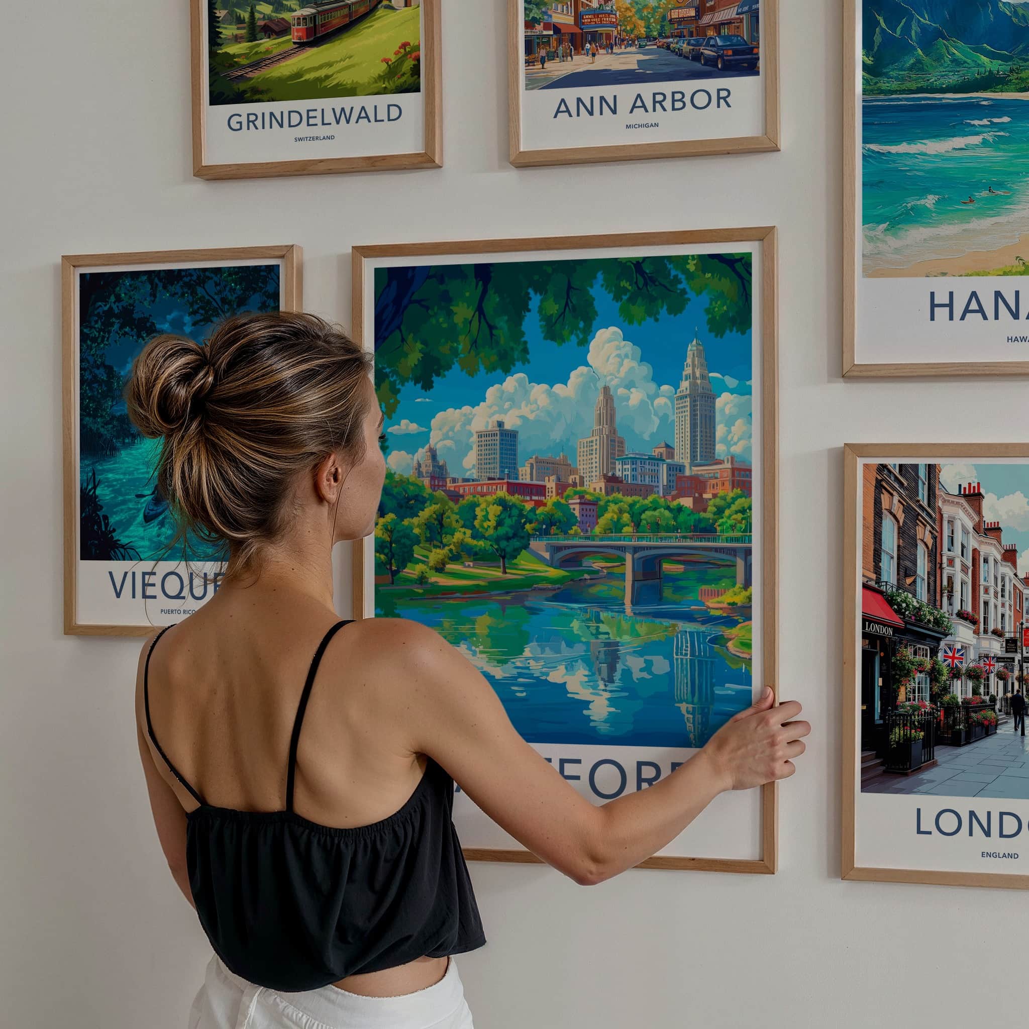 Hartford Poster - Connecticut Travel Art - Riverfront City Skyline Home Decor