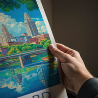 Hartford Poster - Connecticut Travel Art - Riverfront City Skyline Home Decor