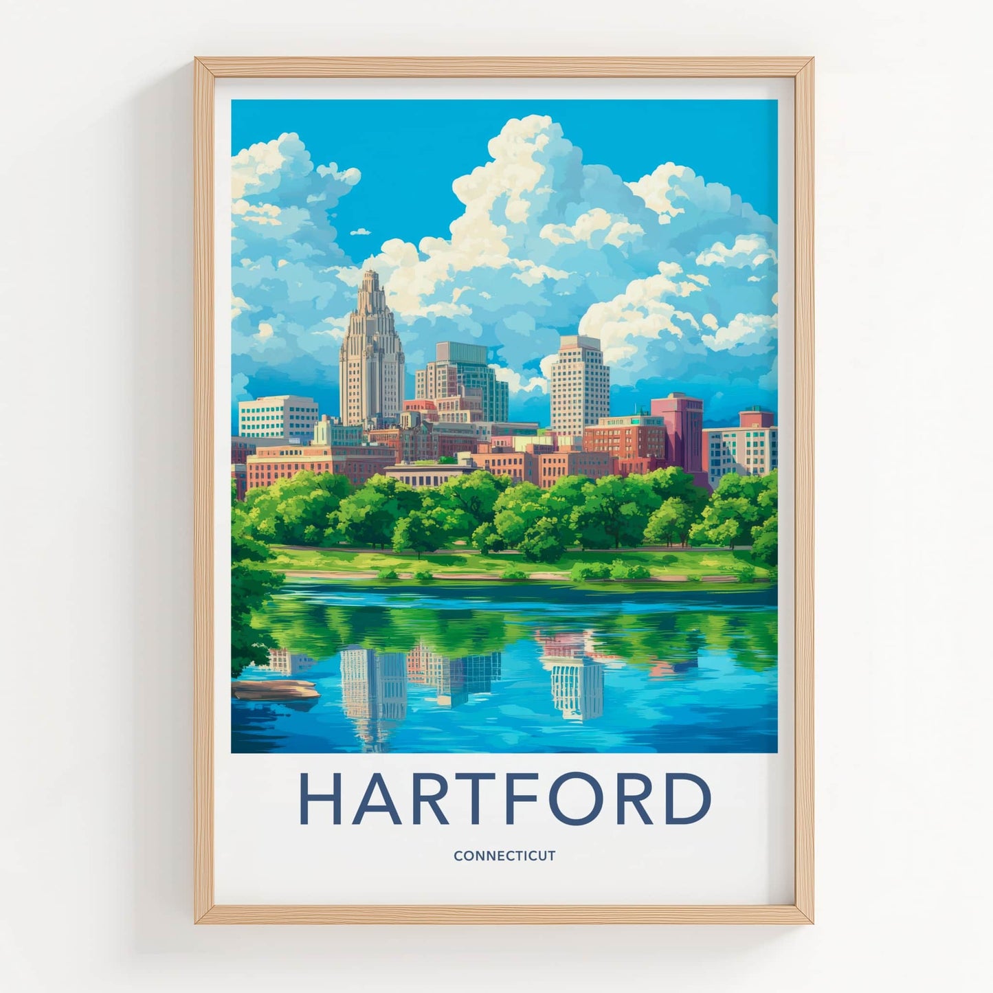 Hartford Poster - Connecticut Travel Art - Riverfront City View Home Decor