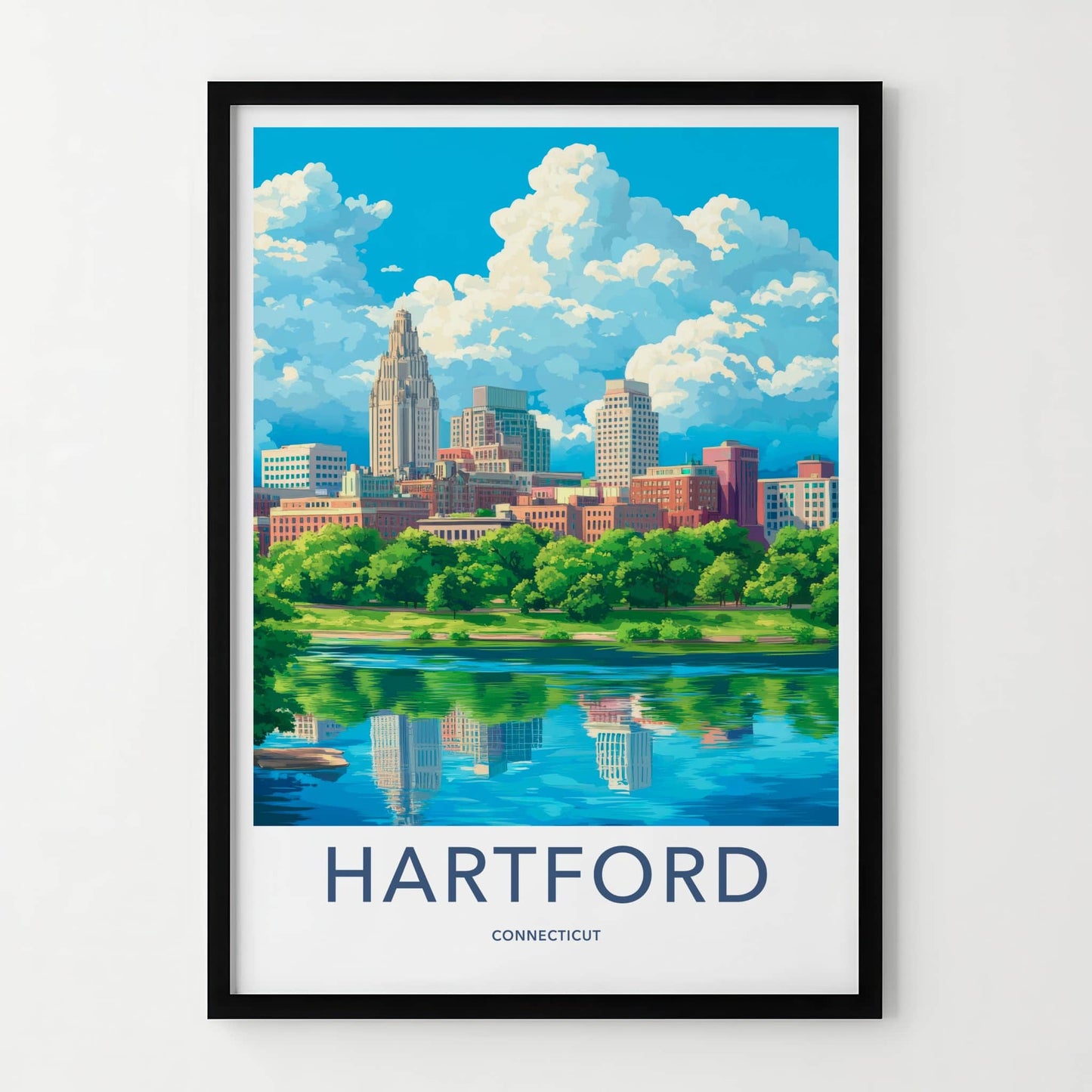 Hartford Poster - Connecticut Travel Art - Riverfront City View Home Decor