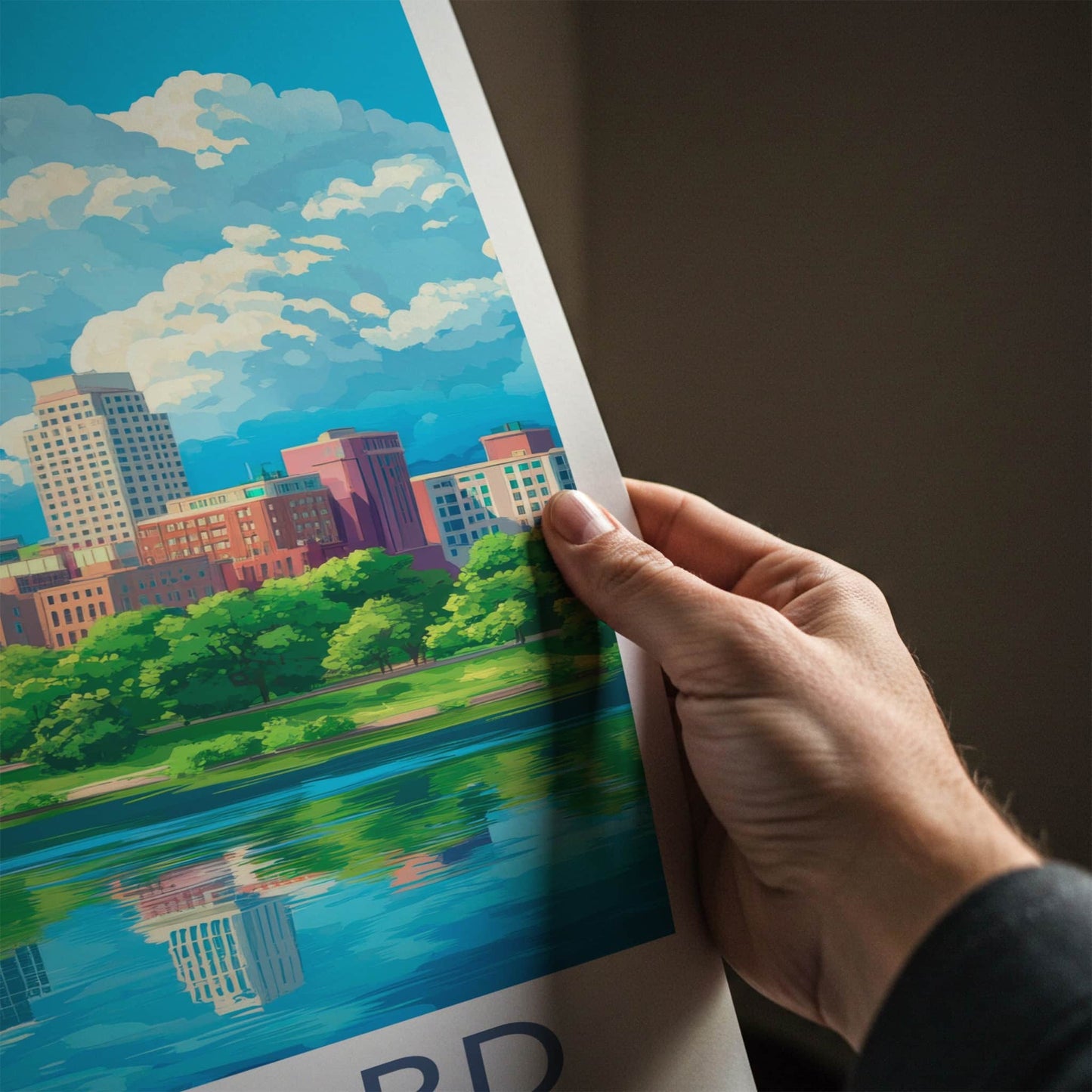 Hartford Poster - Connecticut Travel Art - Riverfront City View Home Decor