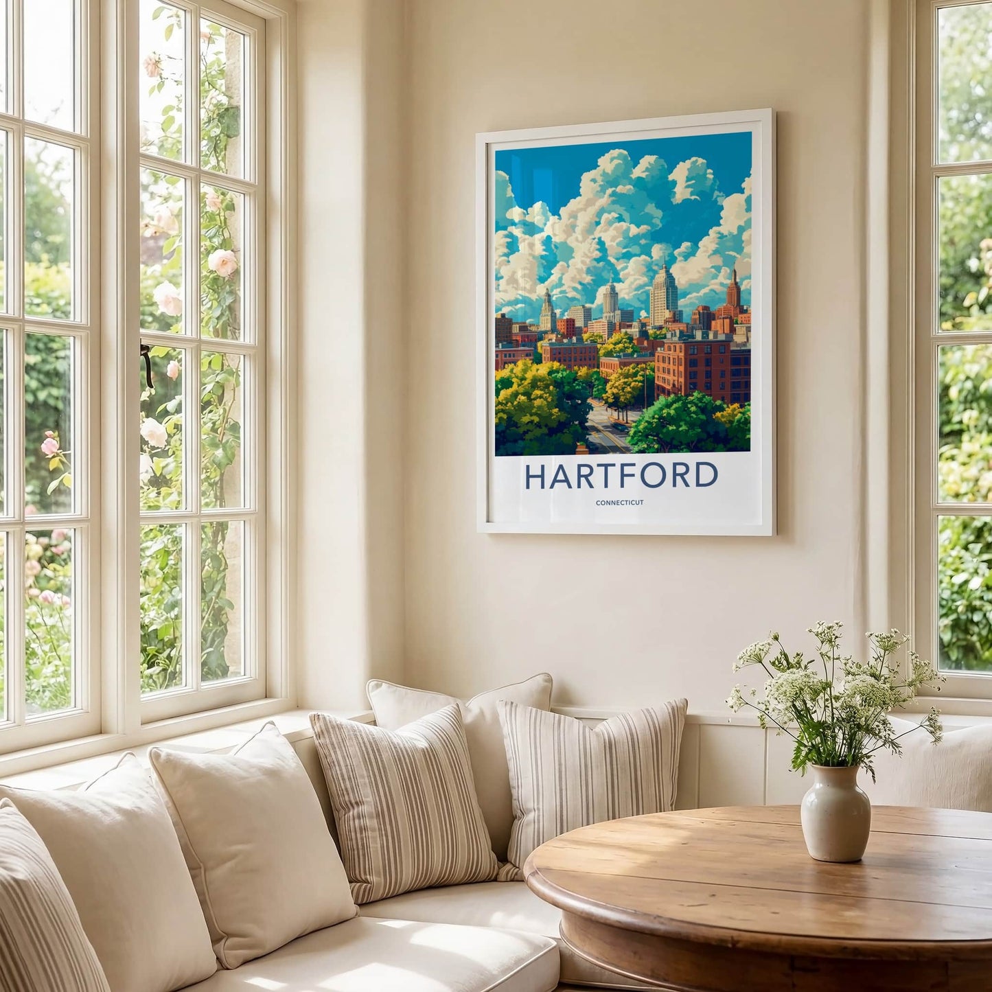 Hartford Poster - Connecticut Wall Art - Cloudy Urban Vista Home Decor