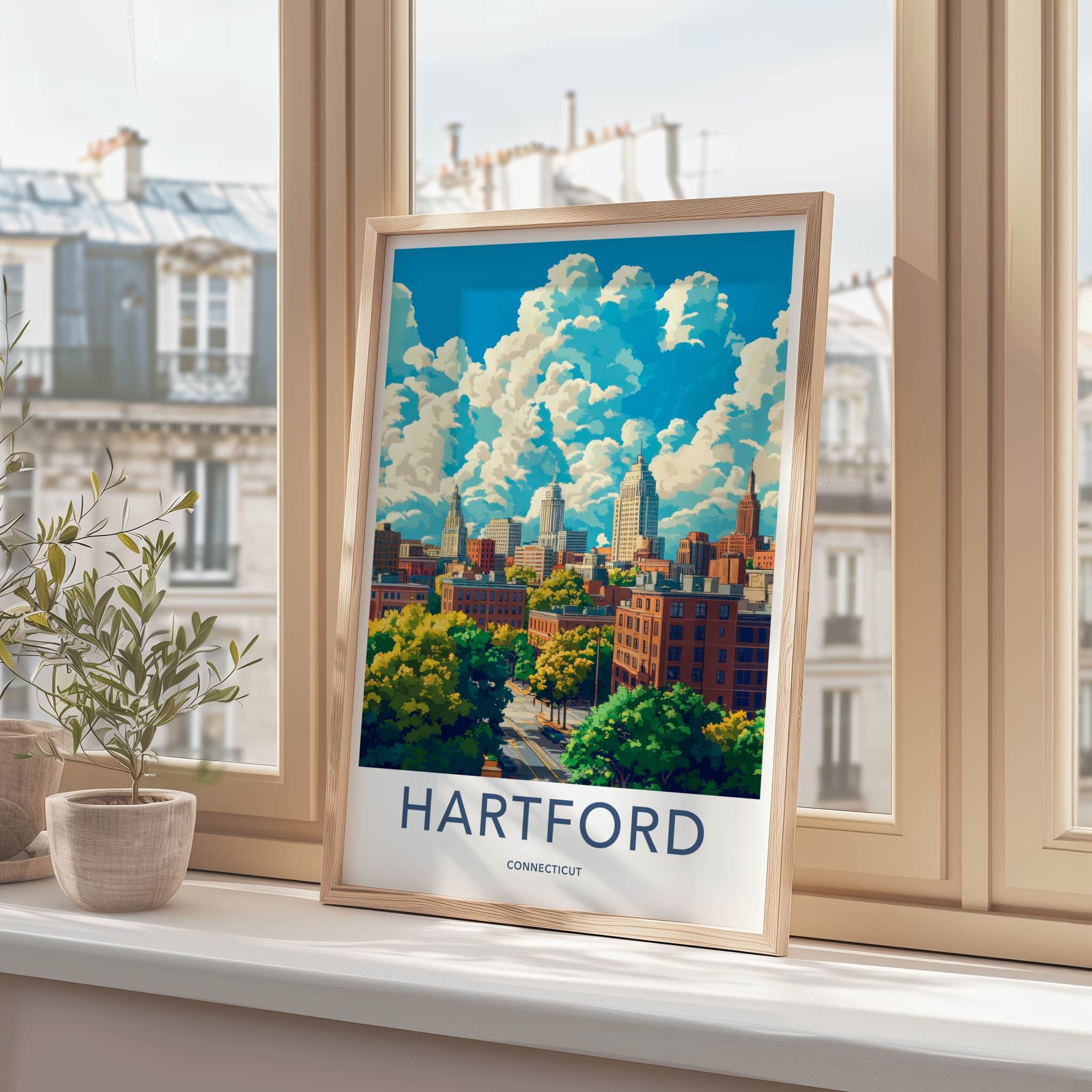 Hartford Poster - Connecticut Wall Art - Cloudy Urban Vista Home Decor
