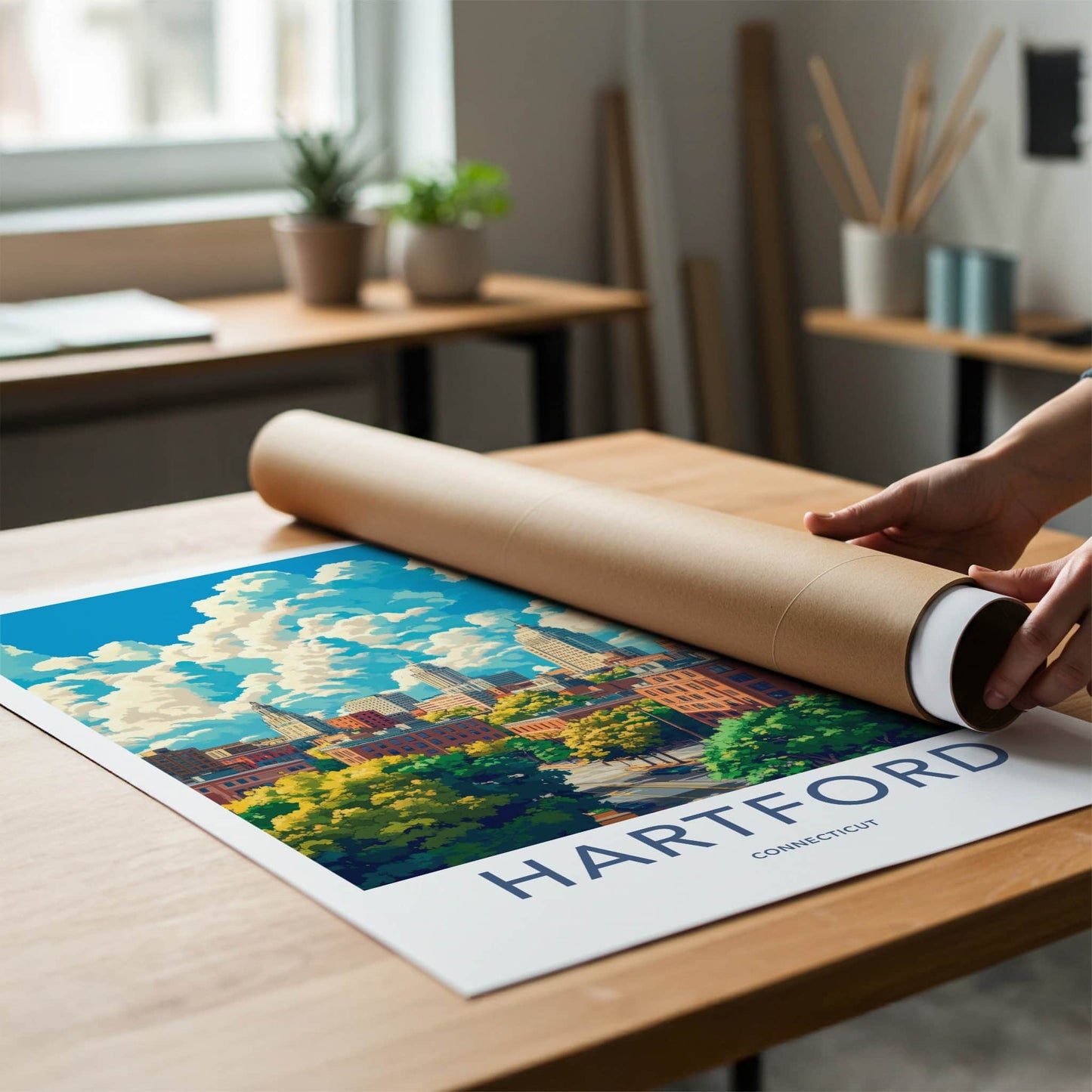 Hartford Poster - Connecticut Wall Art - Cloudy Urban Vista Home Decor