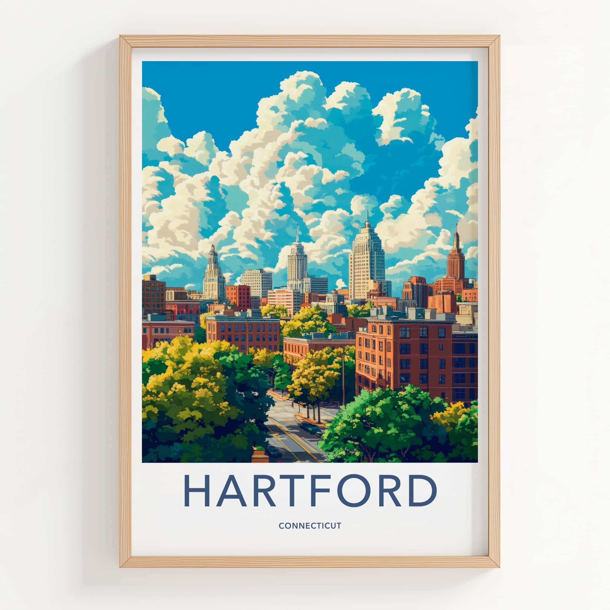 Hartford Poster - Connecticut Wall Art - Cloudy Urban Vista Home Decor