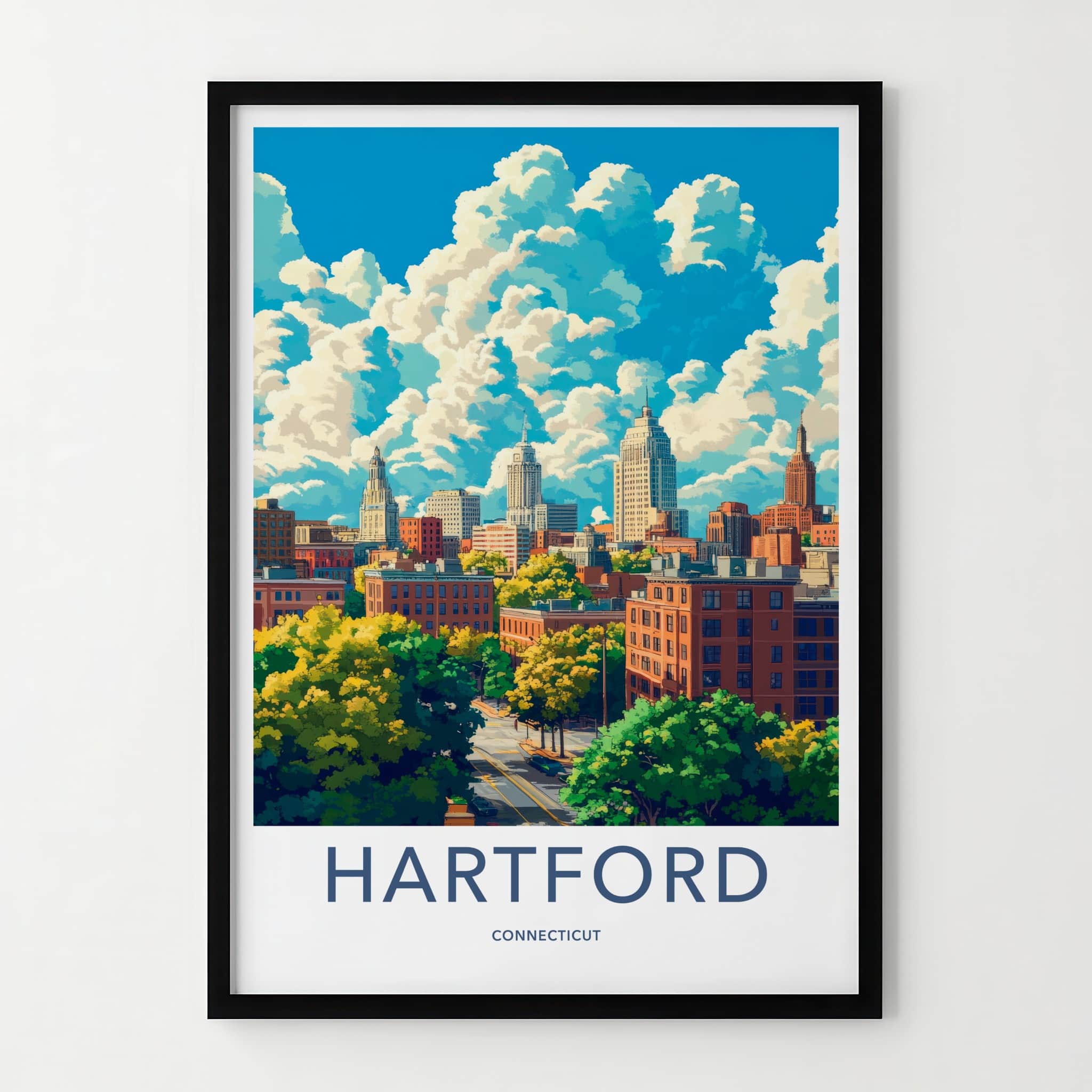 Hartford Poster - Connecticut Wall Art - Cloudy Urban Vista Home Decor