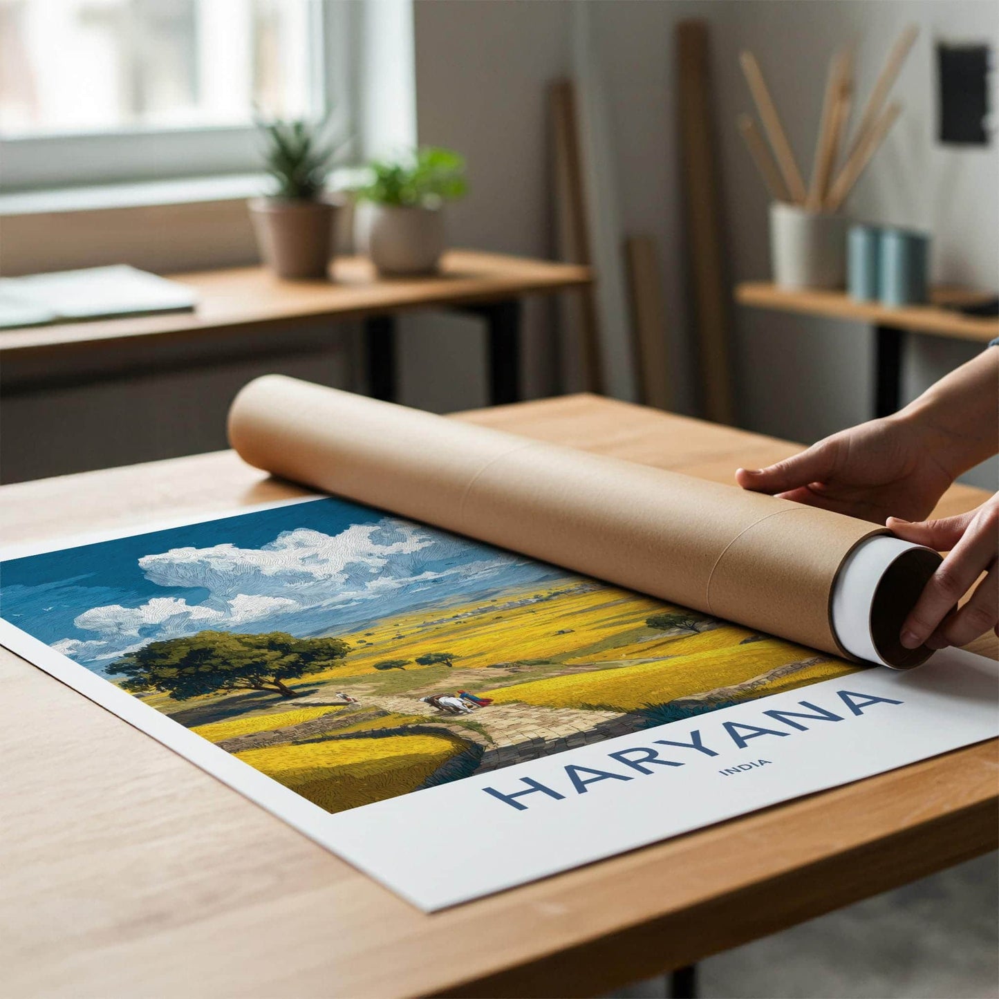 Haryana Poster - India Travel Art - Haryana Golden Fields Path Home Decor