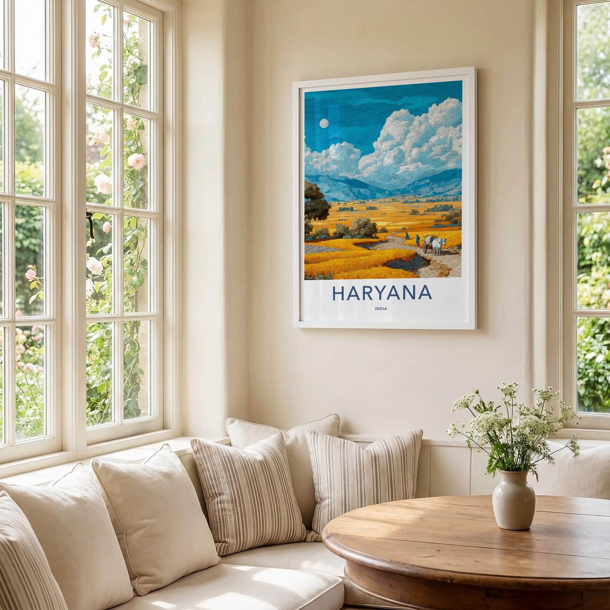 Haryana Poster - India Travel Art - Haryana Moonlit Fields Home Decor