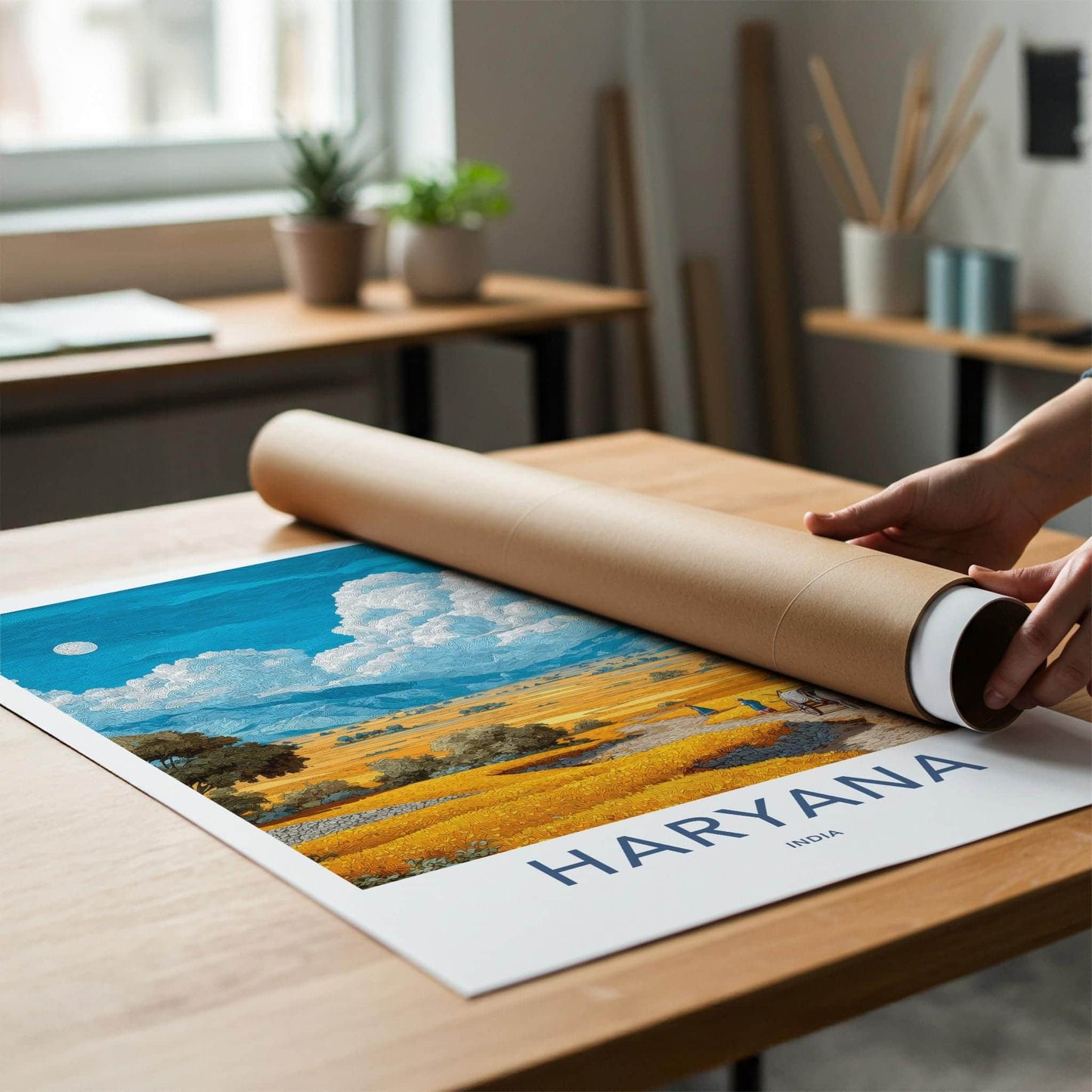 Haryana Poster - India Travel Art - Haryana Moonlit Fields Home Decor