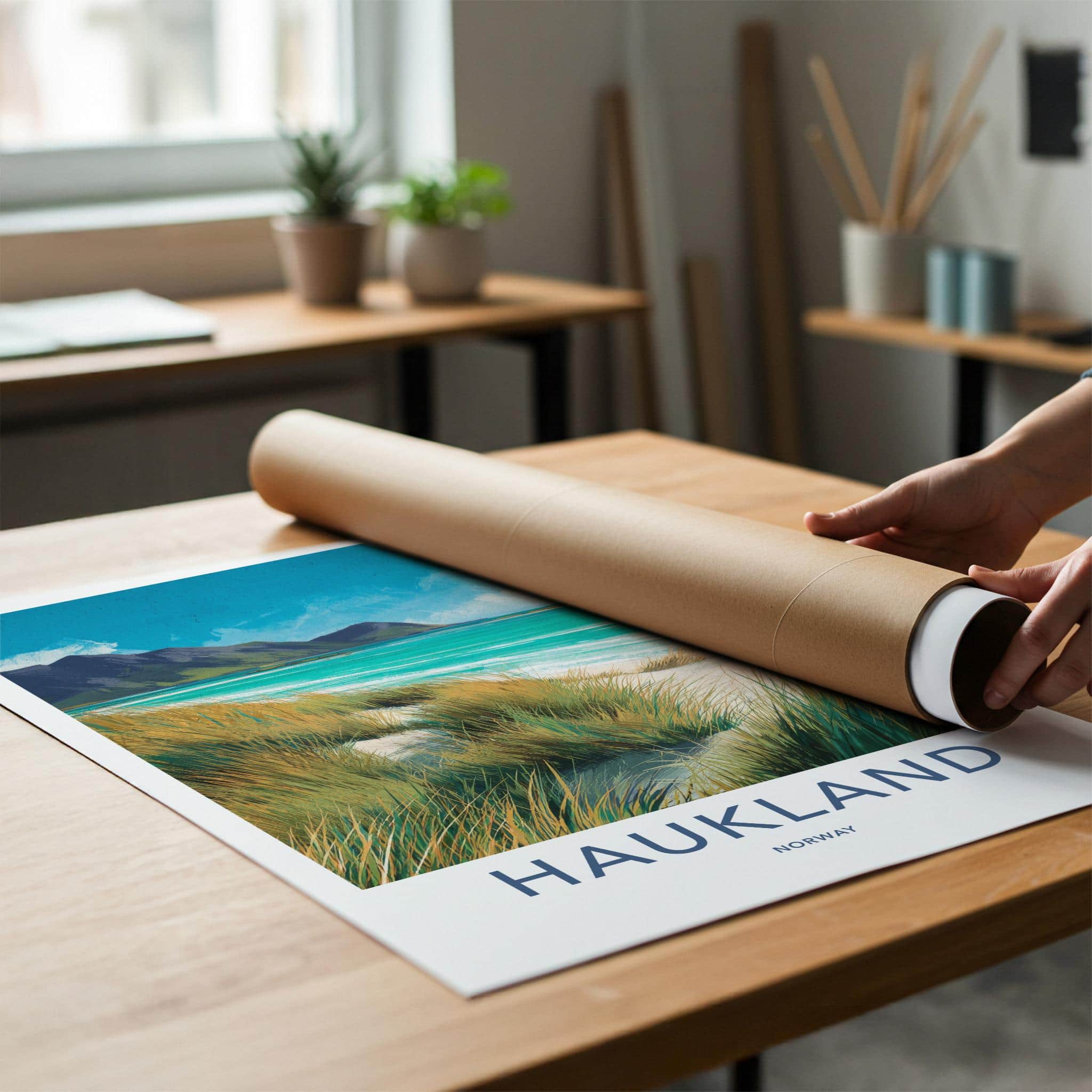 Haukland Poster - Norway Framed Print - Sandy Beach Grass Lounge Decor