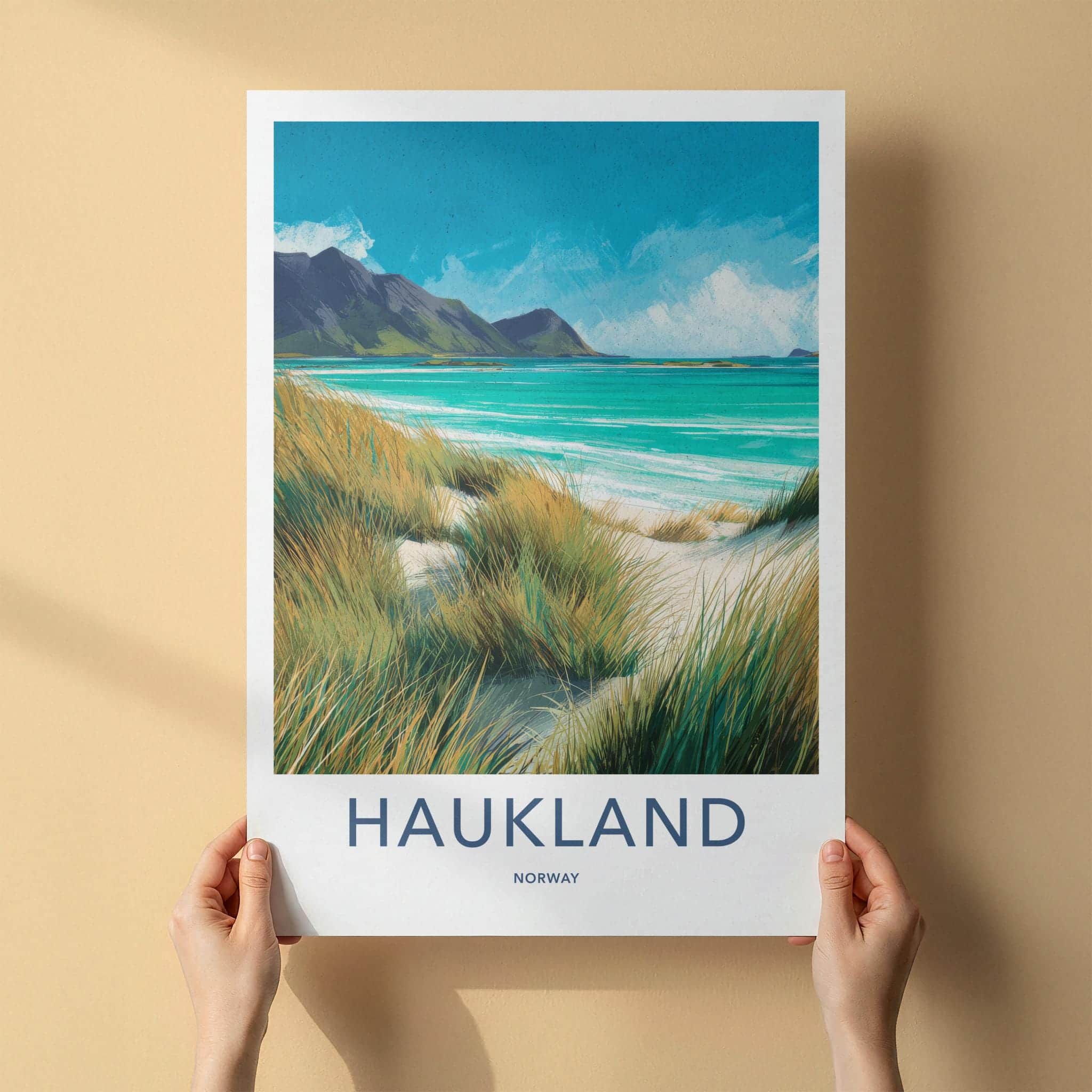 Haukland Poster - Norway Framed Print - Sandy Beach Grass Lounge Decor