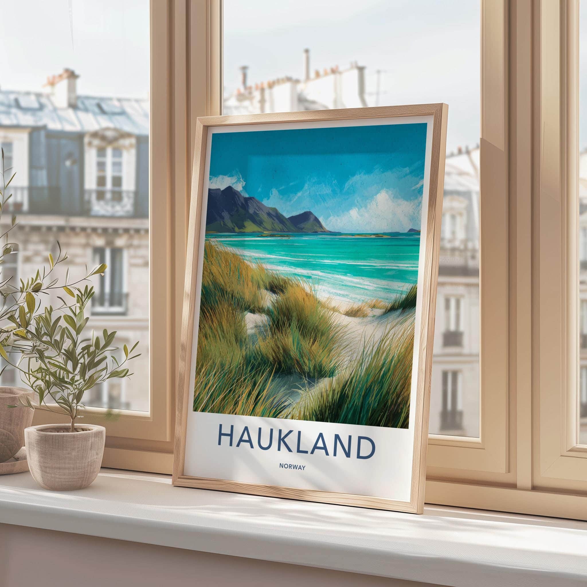 Haukland Poster - Norway Framed Print - Sandy Beach Grass Lounge Decor
