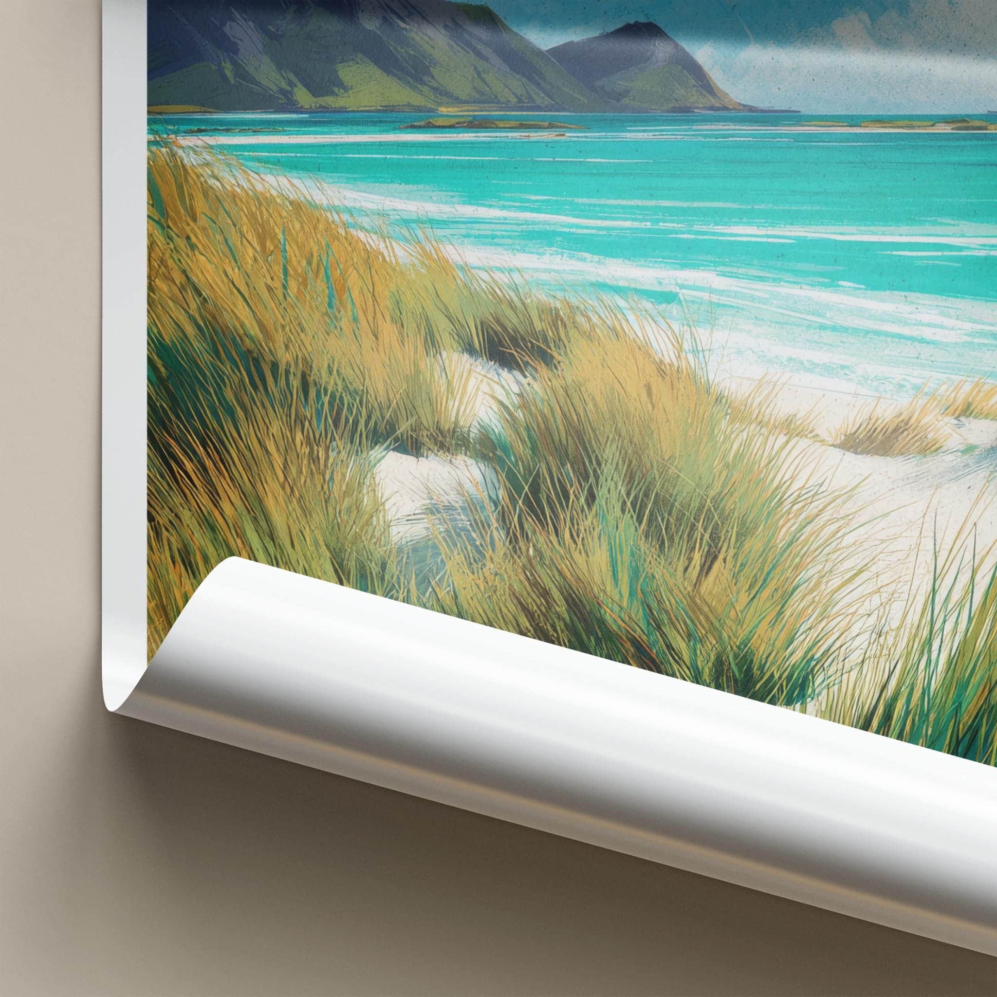 Haukland Poster - Norway Framed Print - Sandy Beach Grass Lounge Decor