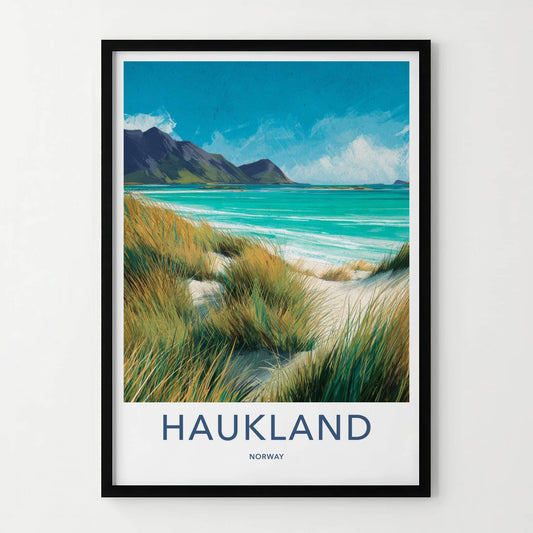 Haukland Poster - Norway Framed Print - Sandy Beach Grass Lounge Decor