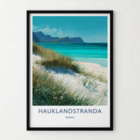 Hauklandstranda Poster - Norway Travel Art - Grassy Dune Beach Wall Decor