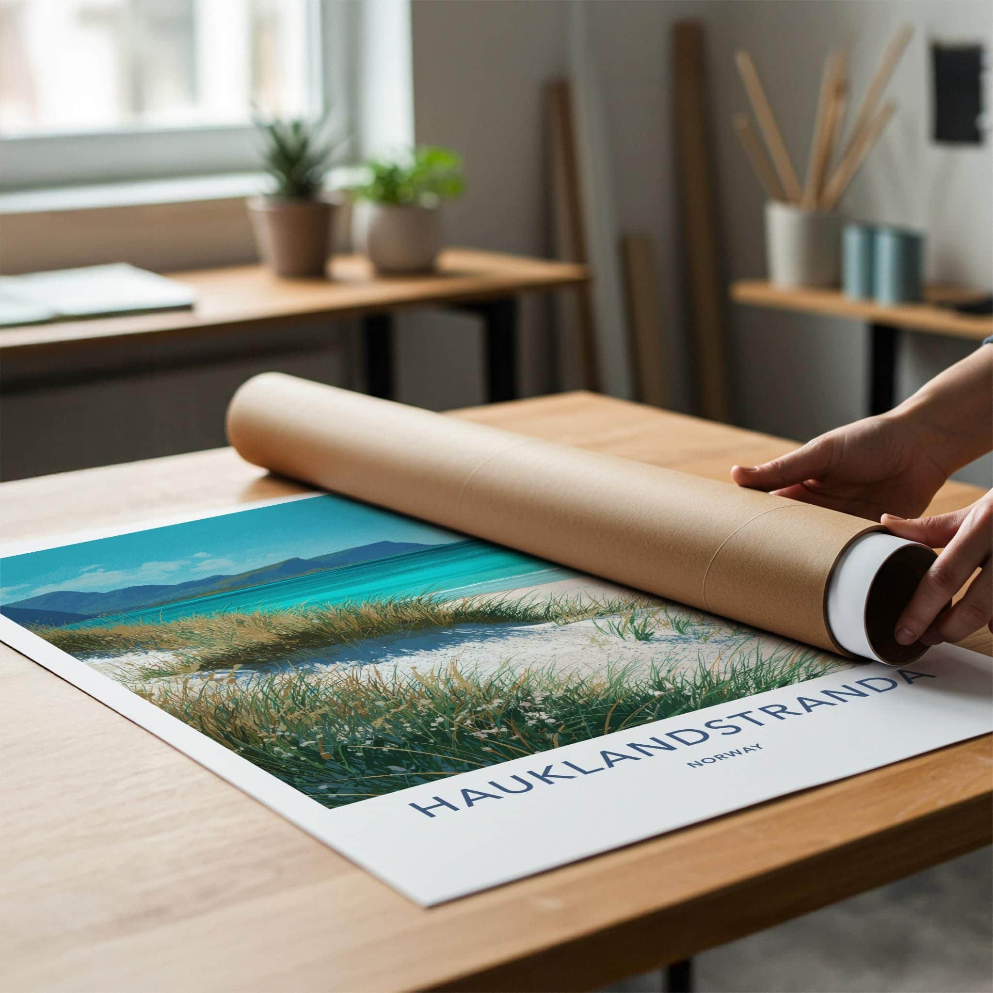 Hauklandstranda Poster - Norway Travel Art - Grassy Dune Beach Wall Decor