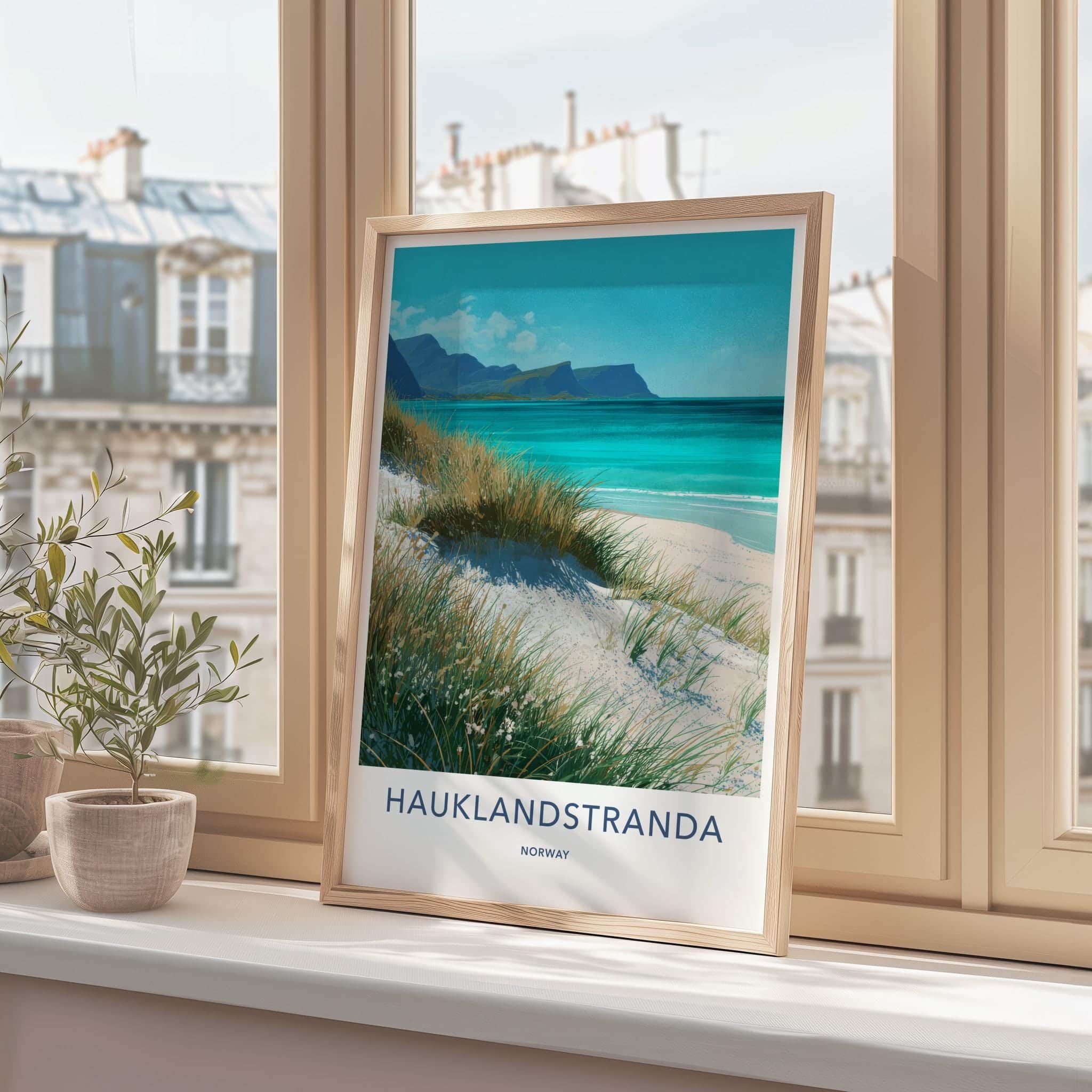 Hauklandstranda Poster - Norway Travel Art - Grassy Dune Beach Wall Decor