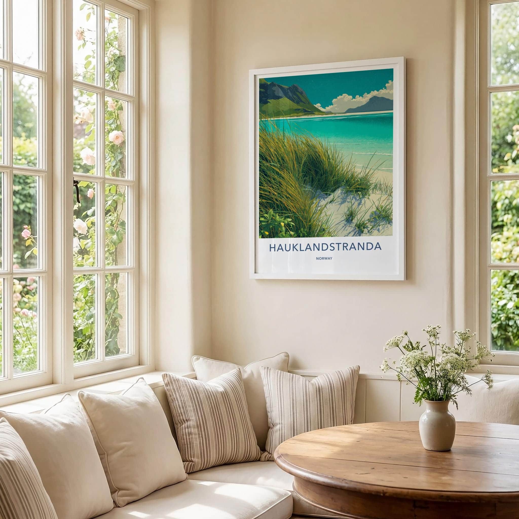 Hauklandstranda Poster - Norway Travel Print - Grassy Beach Dunes Wall Decor