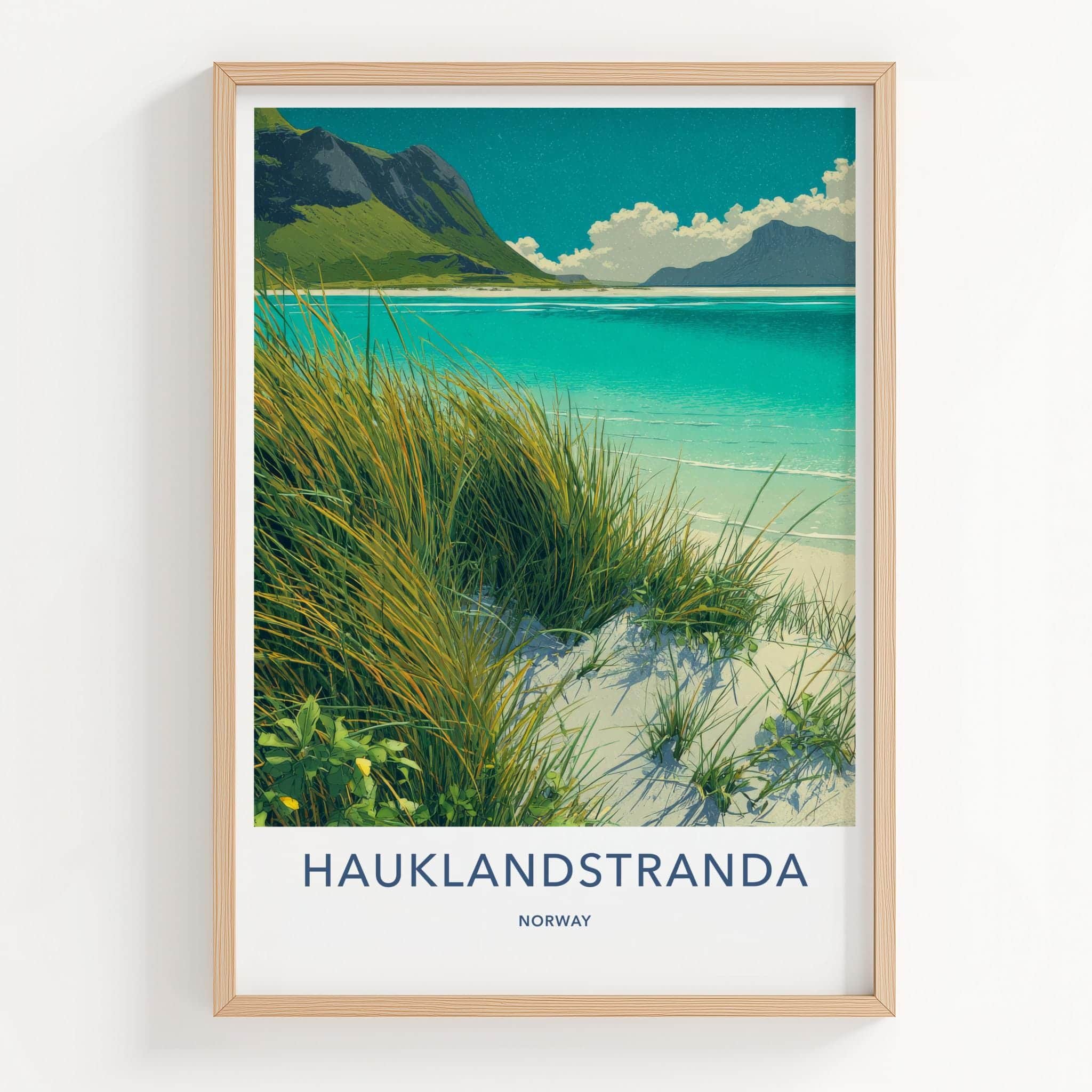 Hauklandstranda Poster - Norway Travel Print - Grassy Beach Dunes Wall Decor