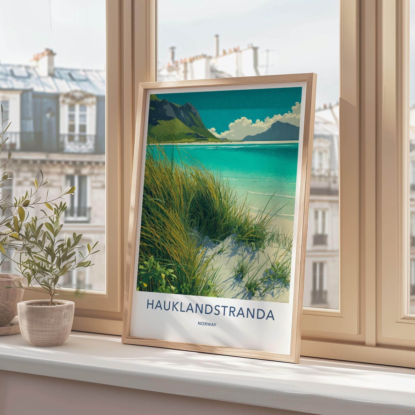 Hauklandstranda Poster - Norway Travel Print - Grassy Beach Dunes Wall Decor