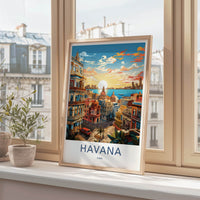 Havana Poster - Cuba Travel Art - City Waterfront Sunset Home Decor