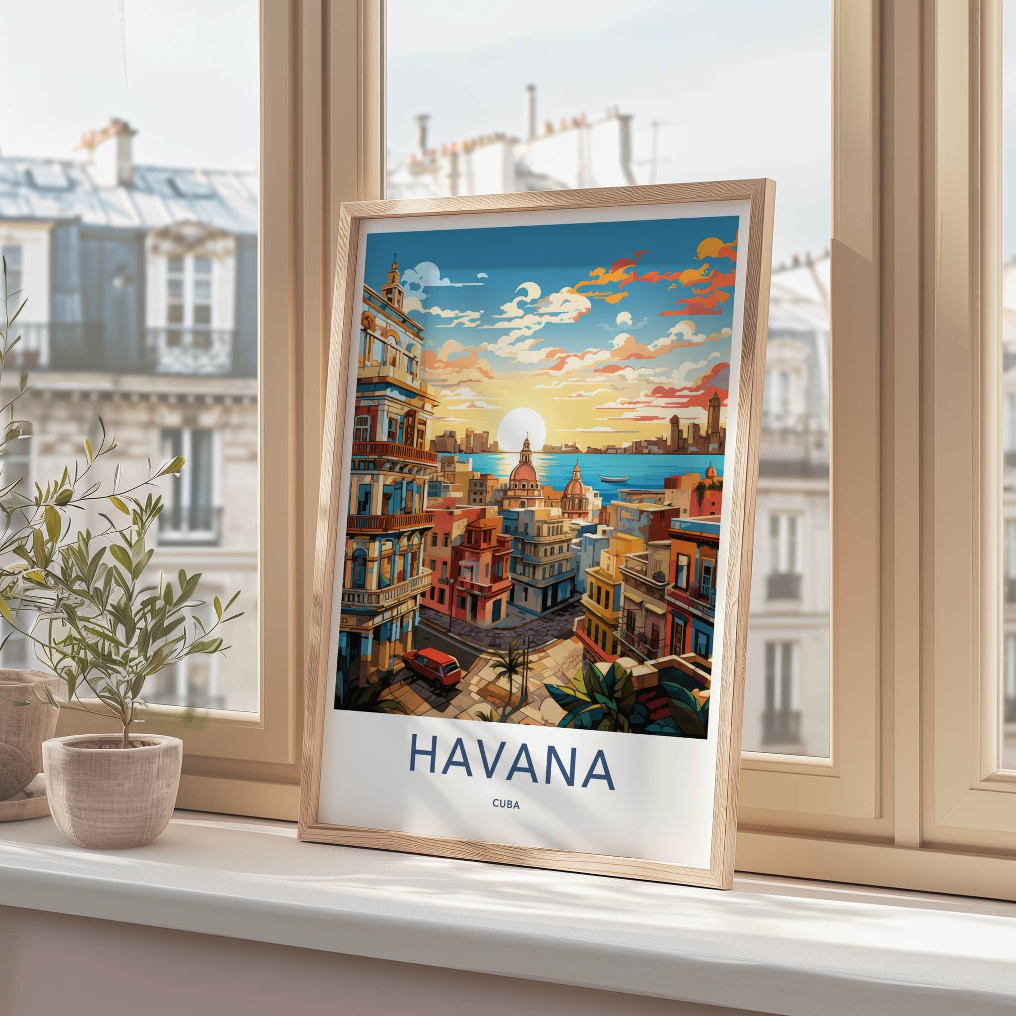 Havana Poster - Cuba Travel Art - City Waterfront Sunset Home Decor