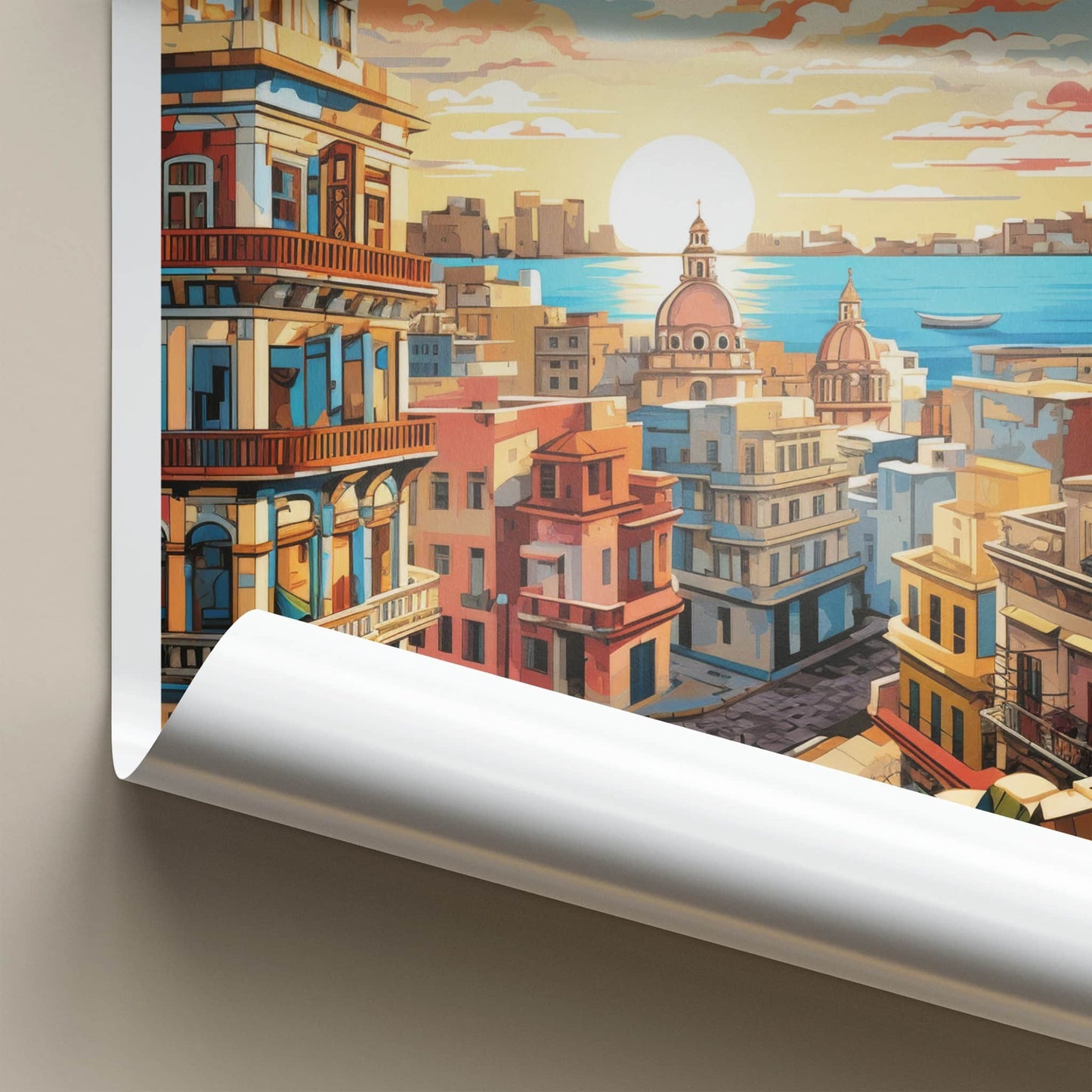 Havana Poster - Cuba Travel Art - City Waterfront Sunset Home Decor
